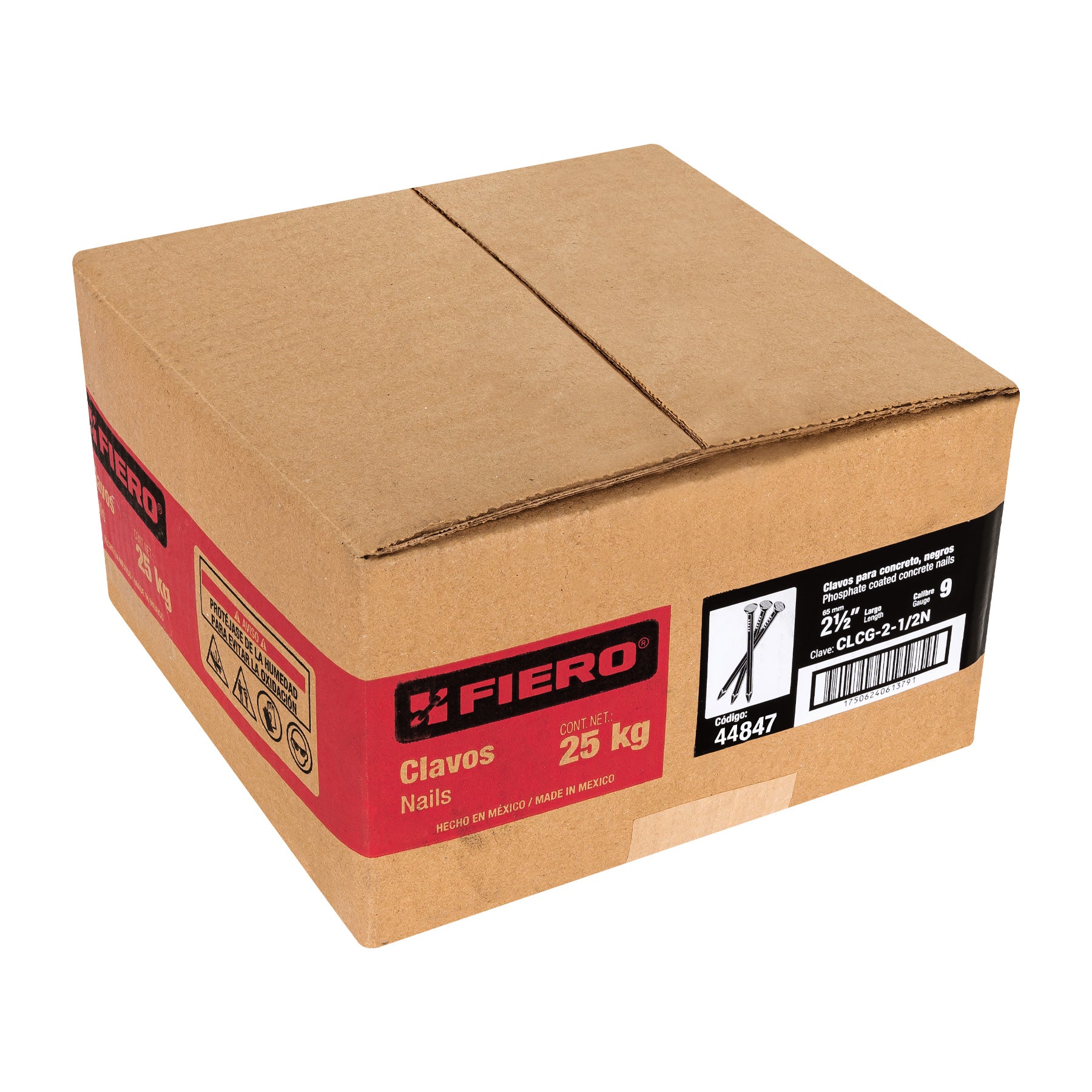 Kilo de clavos para concreto 2-1/2" negros, caja de 25 kg