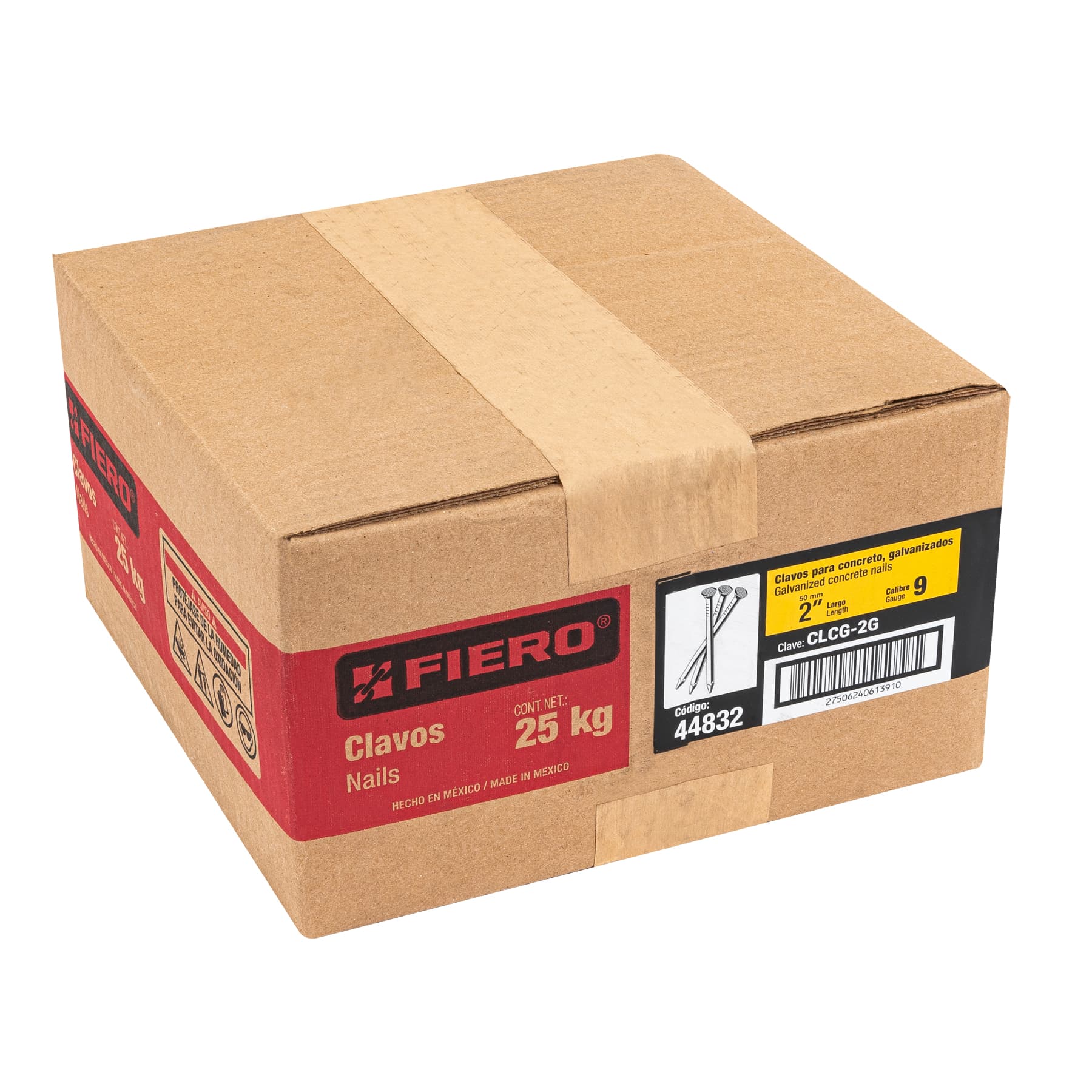 Kilo de clavos para concreto 2" galvanizado, caja de 25 kg