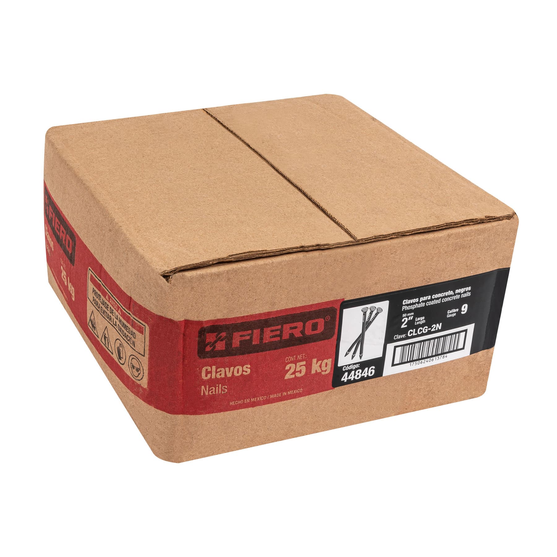 Kilo de clavos para concreto 2" negros, caja de 25 kg, FIERO