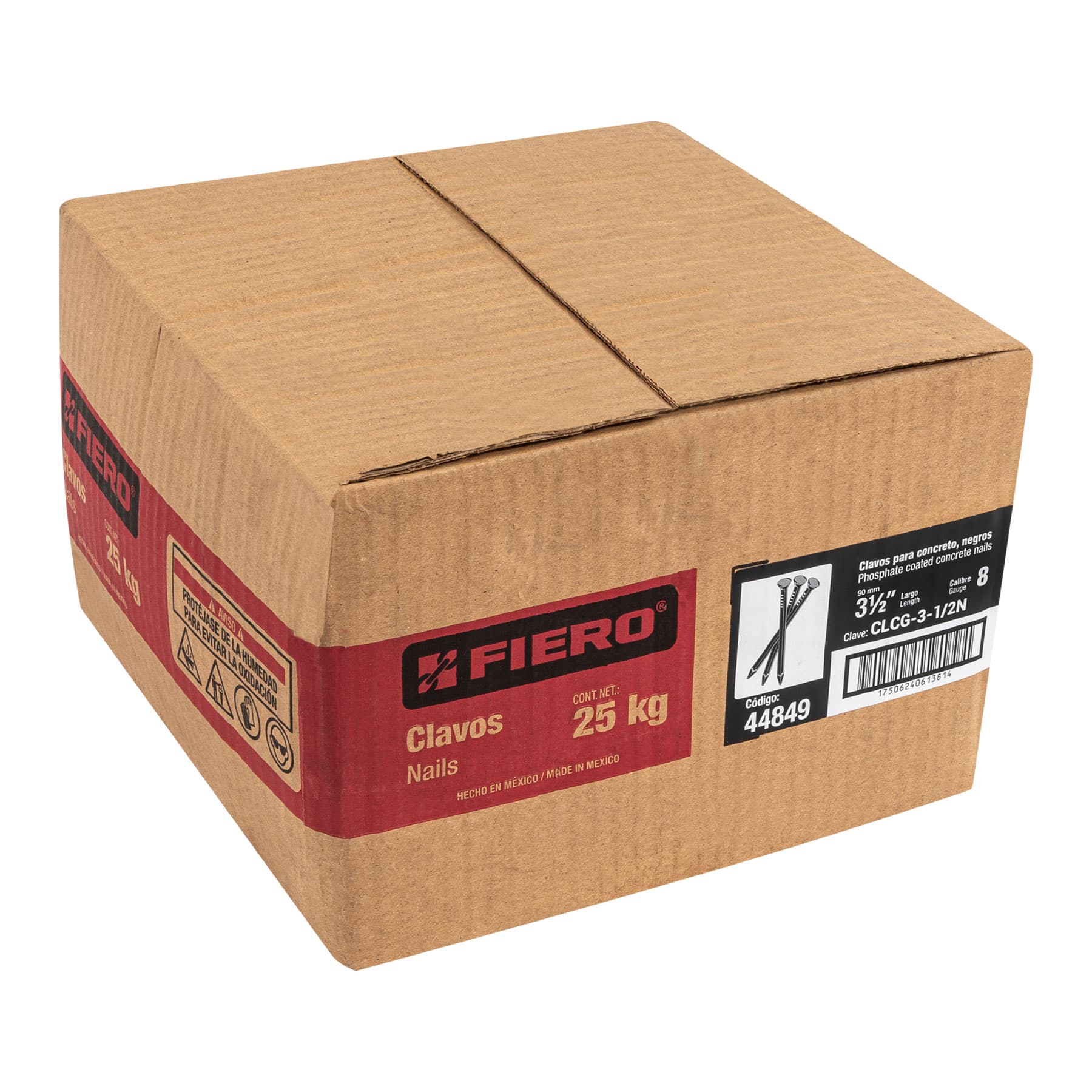 Kilo de clavos para concreto 3-1/2" negros, caja de 25 kg