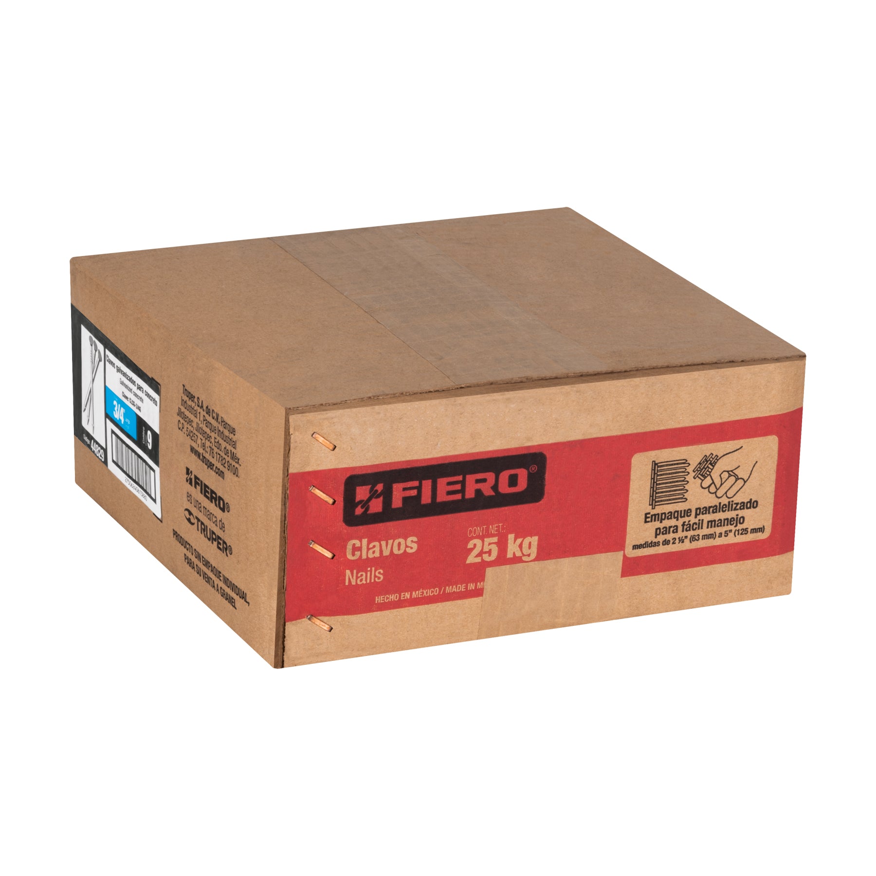 Kilo de clavos para concreto 3/4" galvanizado, caja de 25 kg