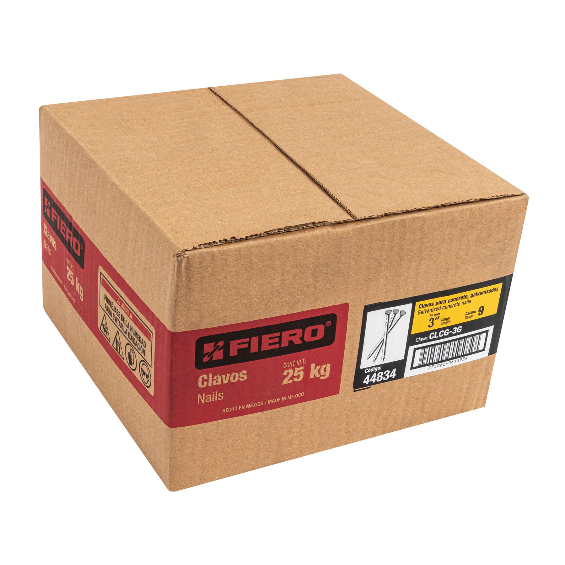 Kilo de clavos para concreto 3" galvanizado, caja de 25 kg