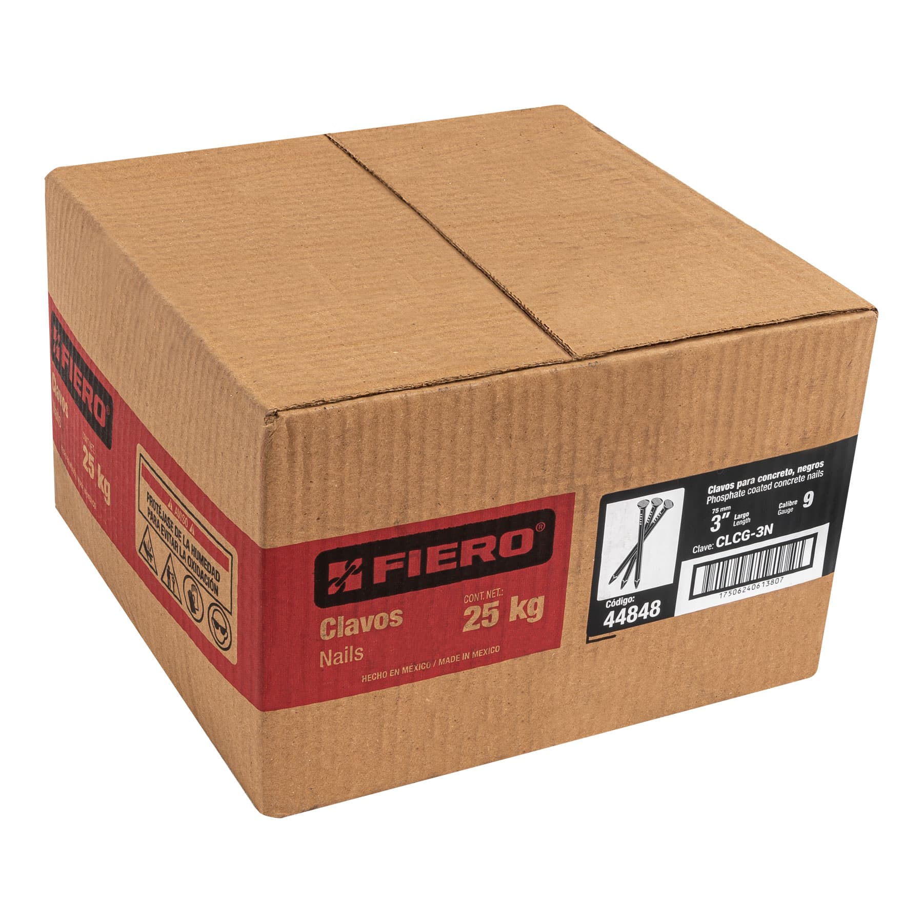Kilo de clavos para concreto 3" negros, caja de 25 kg, FIERO