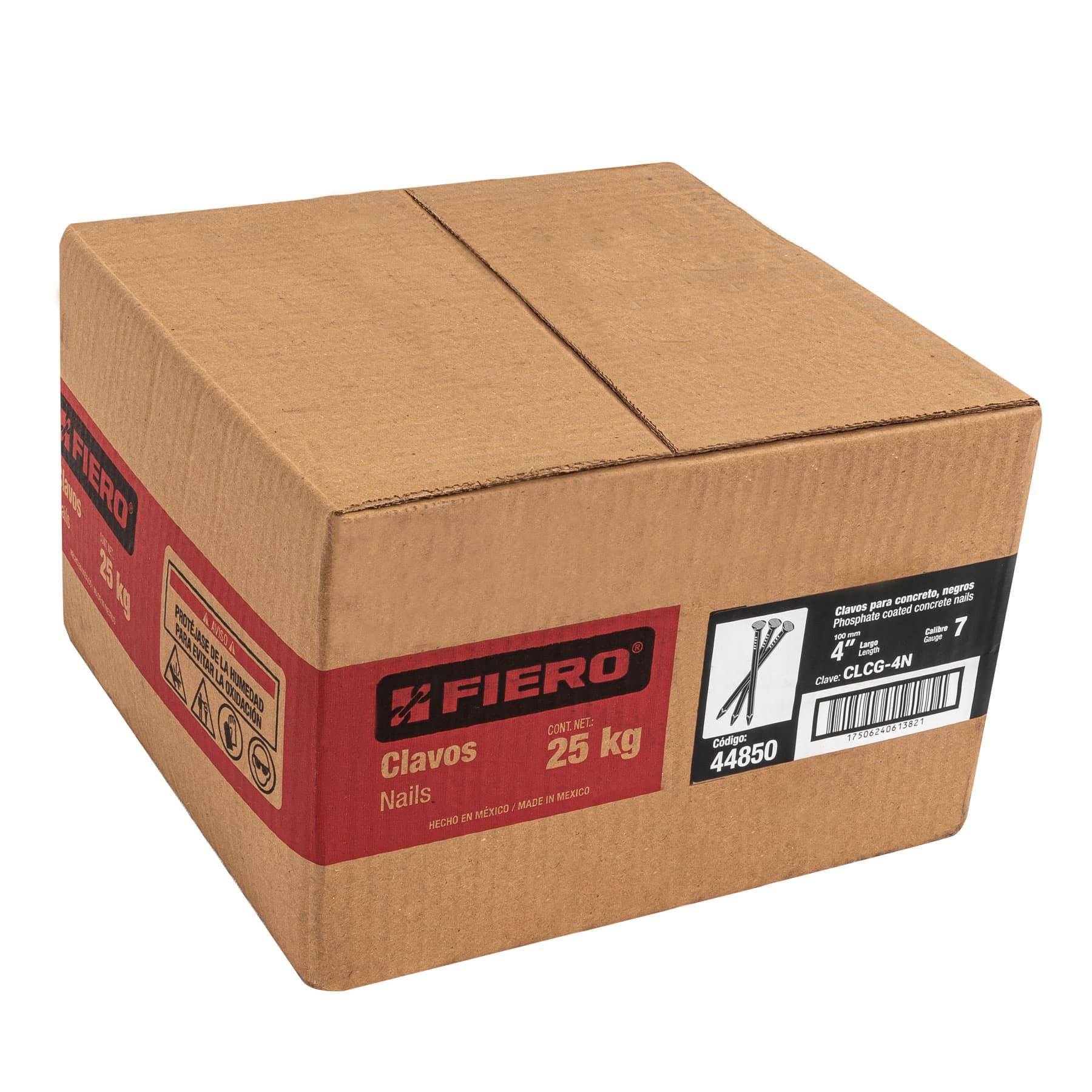 Kilo de clavos para concreto 4" negros, caja de 25 kg, FIERO