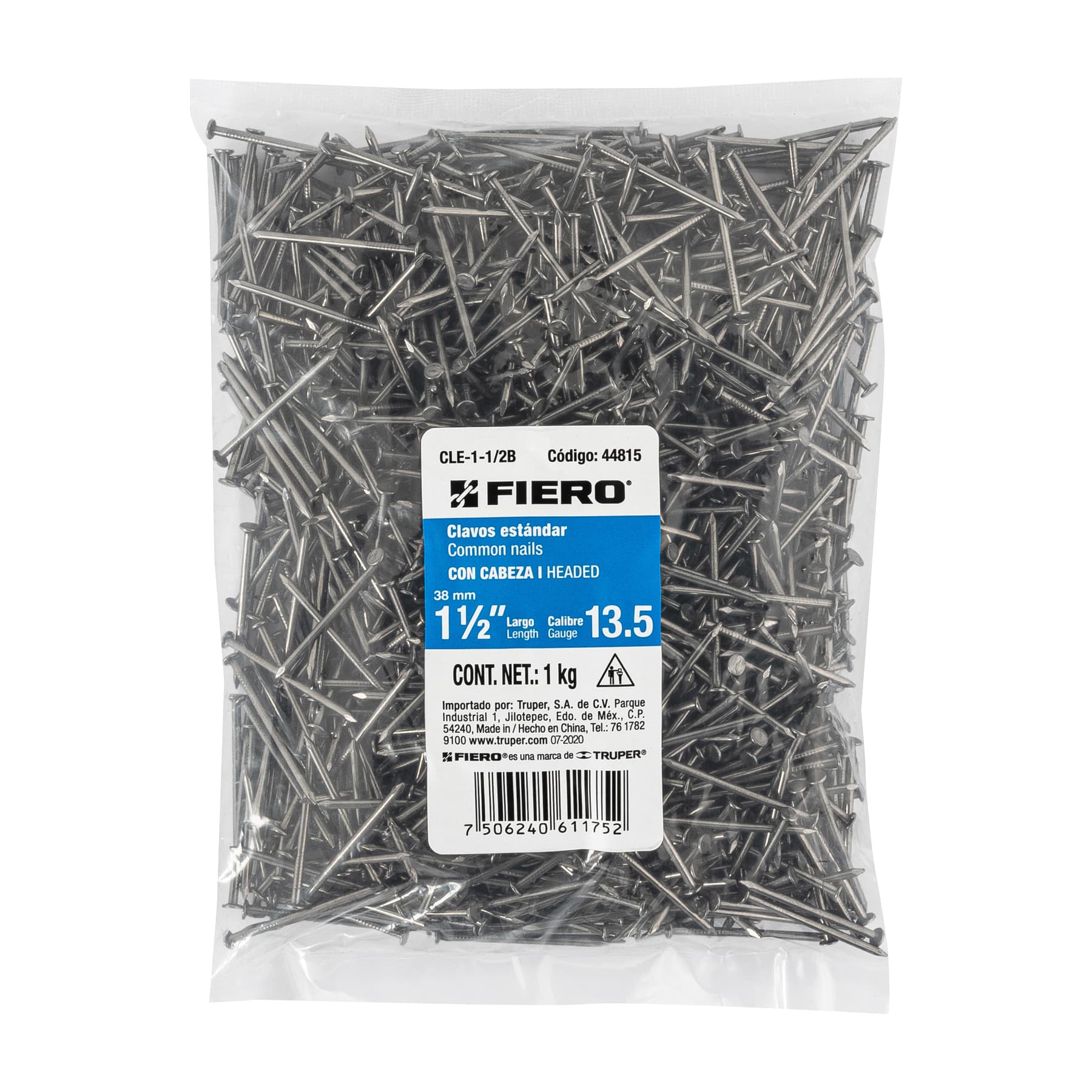 Bolsa con 1 kg de clavo estándar 1-1/2" con cabeza, FIERO