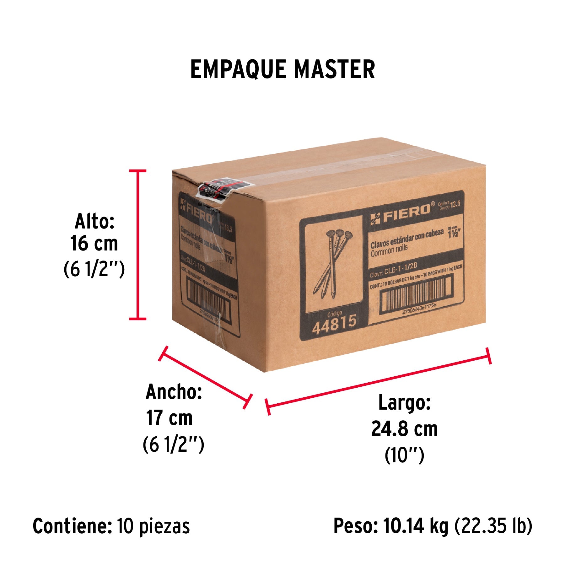 Bolsa con 1 kg de clavo estándar 1-1/2" con cabeza, FIERO - Empaque