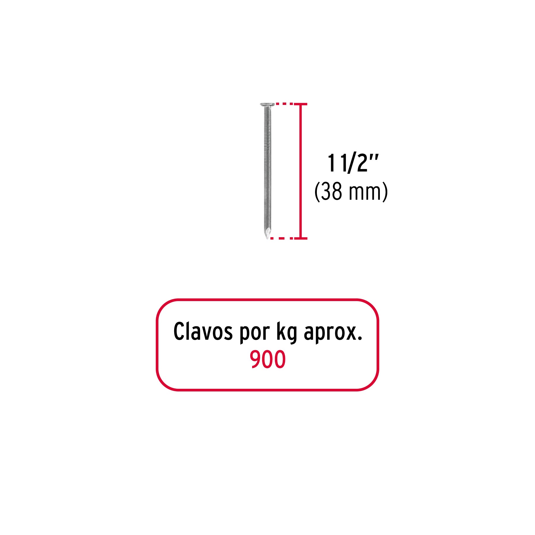 Bolsa con 1 kg de clavo estándar 1-1/2" con cabeza, FIERO