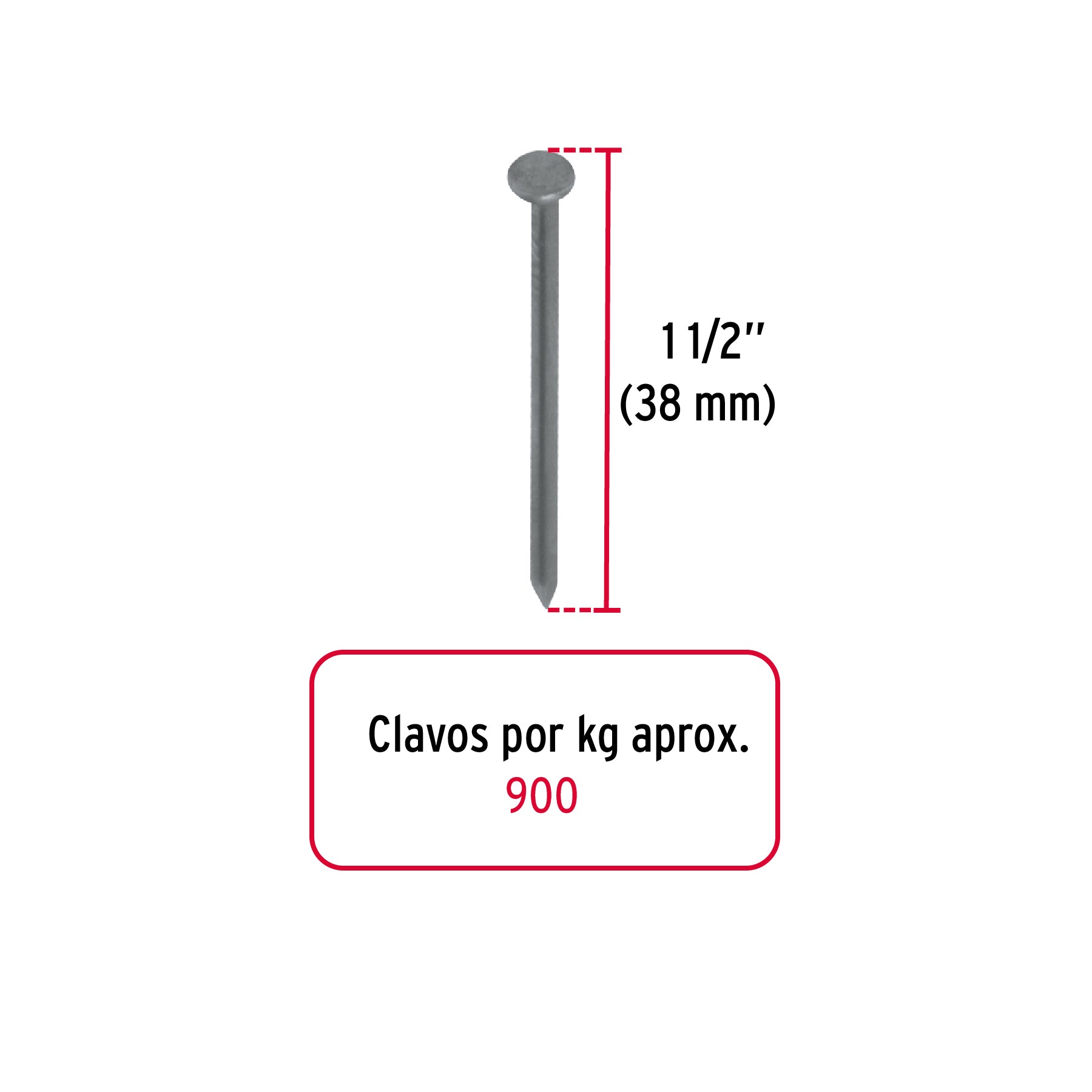 Kilo de clavo standard 1-1/2" con cabeza en caja de 25 kg