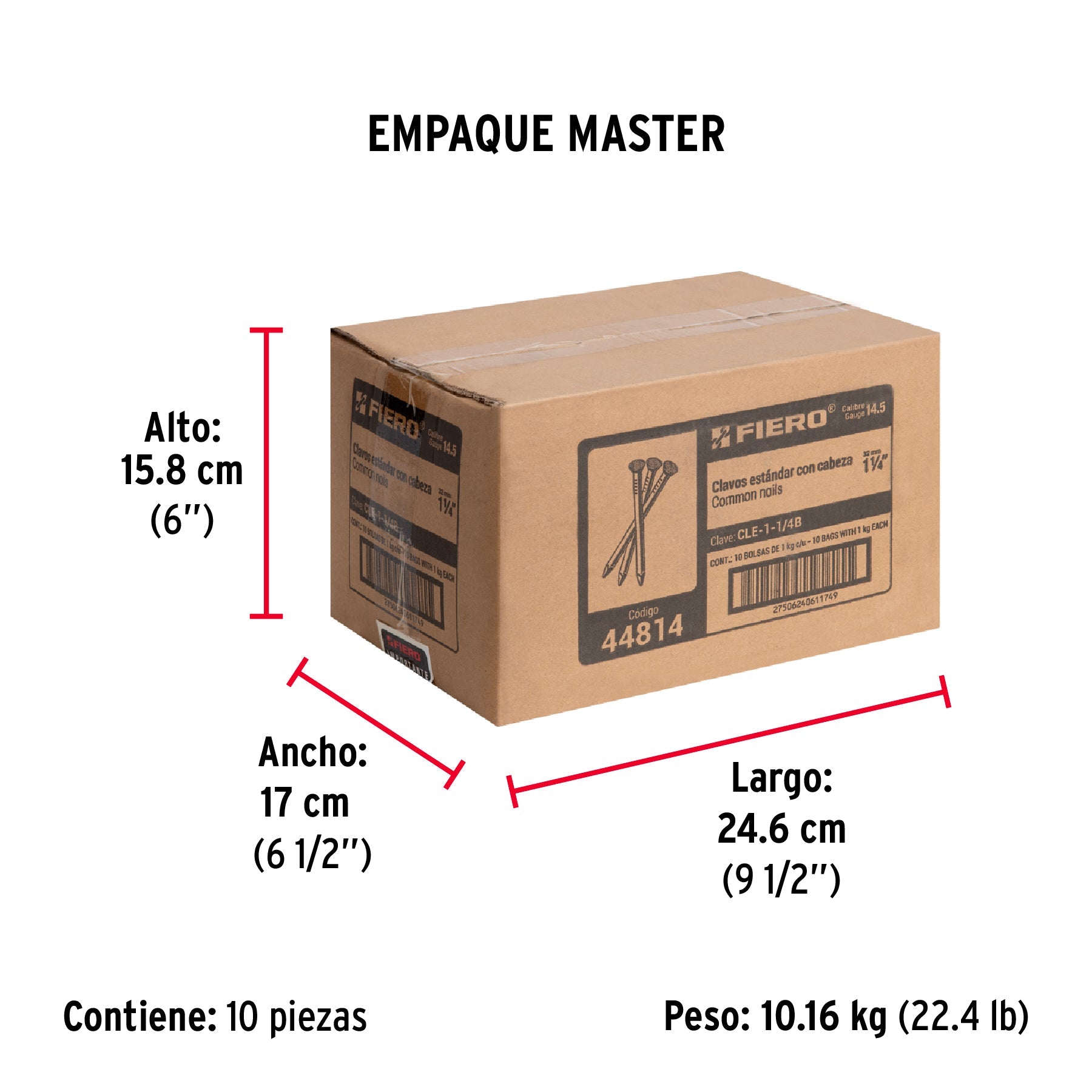 Bolsa con 1 kg de clavo estándar 1-1/4" con cabeza, FIERO - Empaque