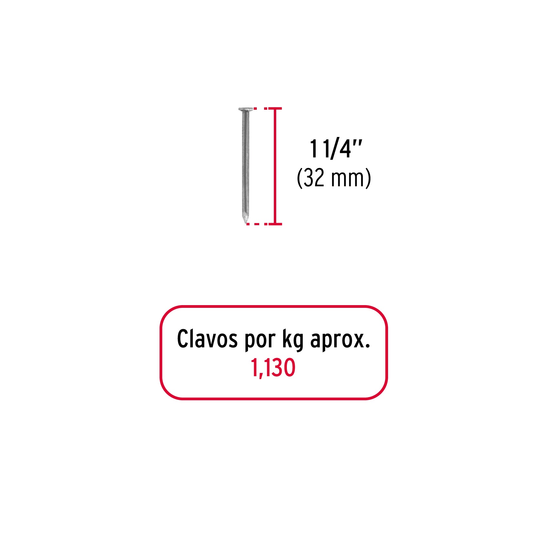Bolsa con 1 kg de clavo estándar 1-1/4" con cabeza, FIERO