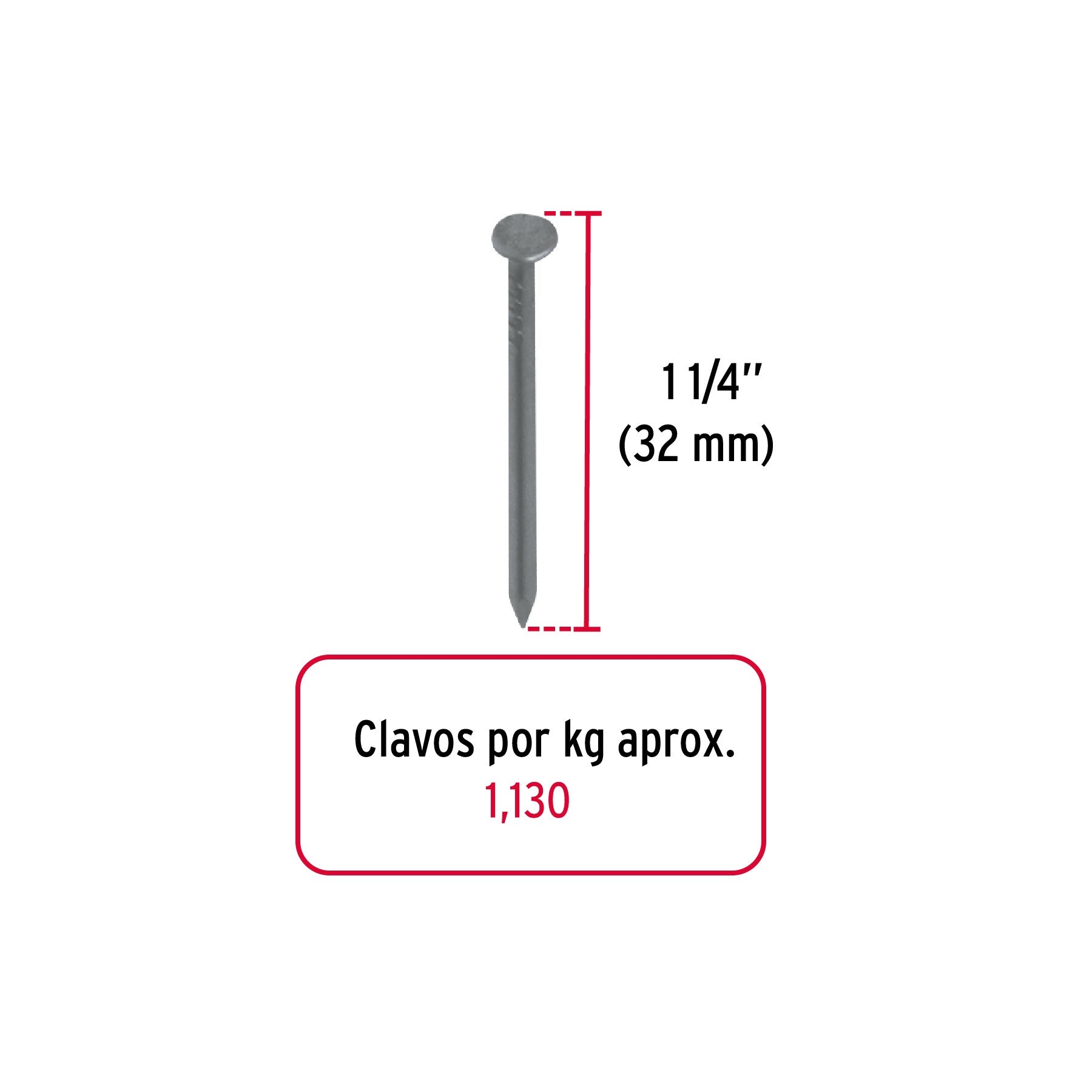 Kilo de clavo standard 1-1/4" con cabeza en caja de 25 kg