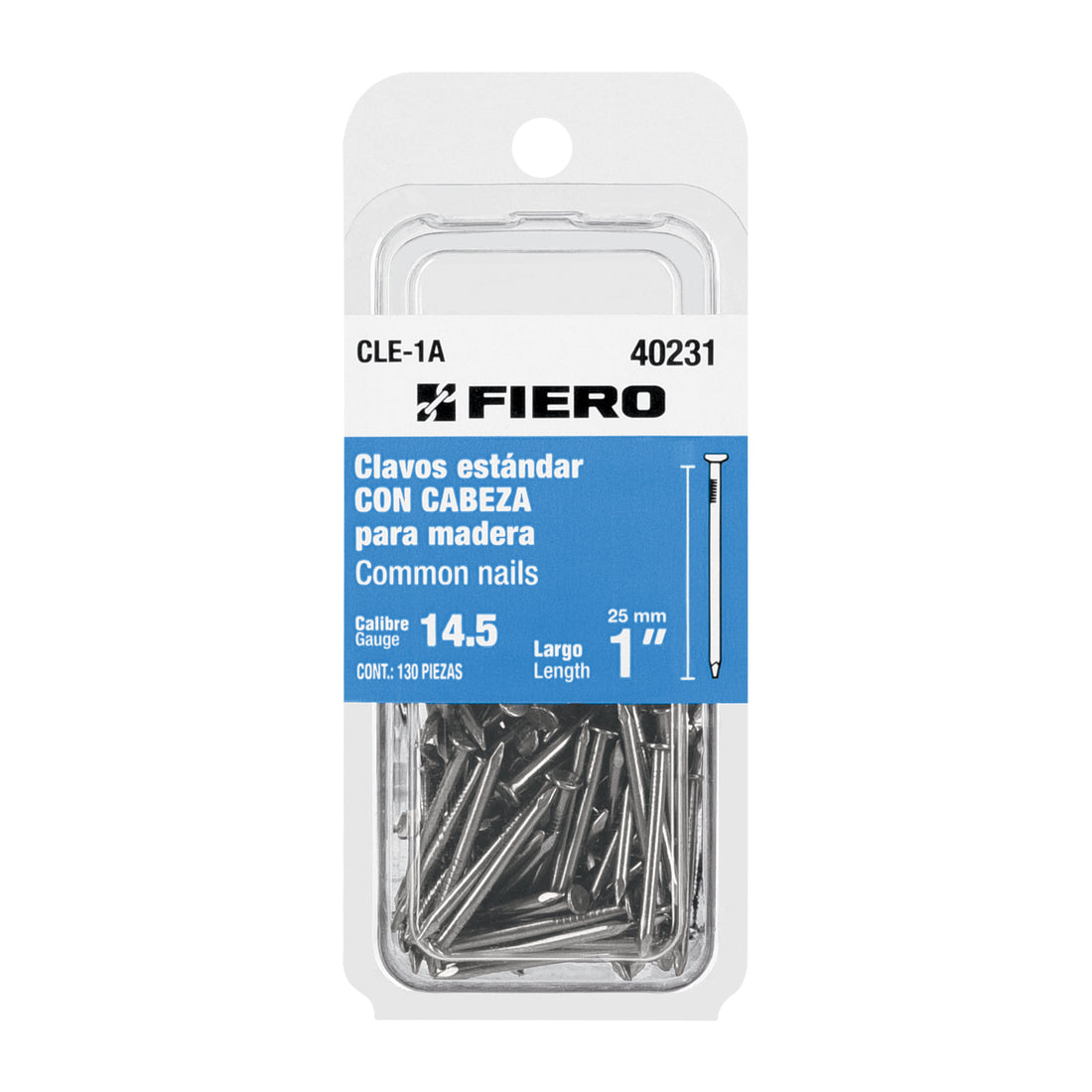 Blíster con 130 clavos estándar 1" con cabeza, FIERO