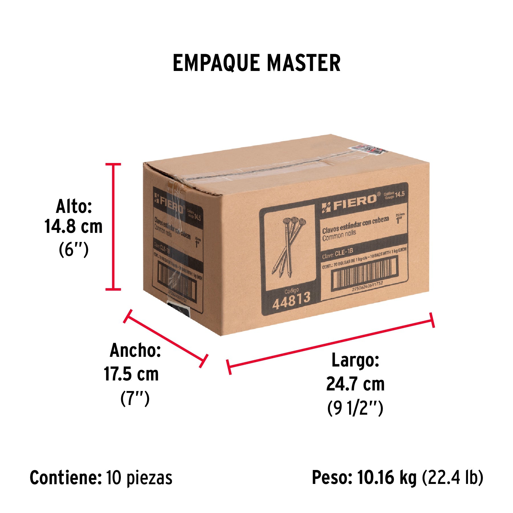 Bolsa con 1 kg de clavo estándar 1" con cabeza, FIERO - Empaque
