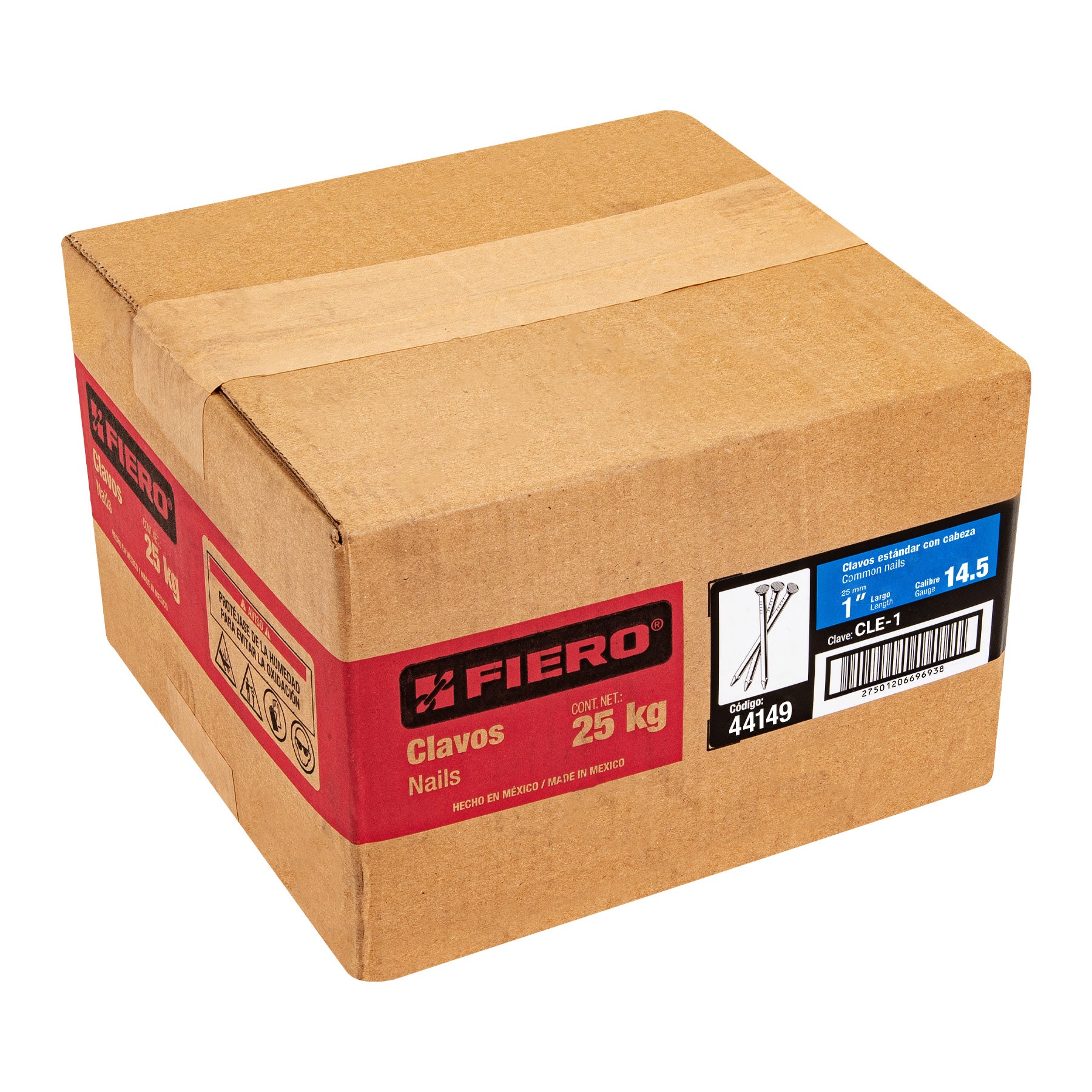 Kilo de clavo estándar 1" con cabeza en caja de 25 kg, FIERO