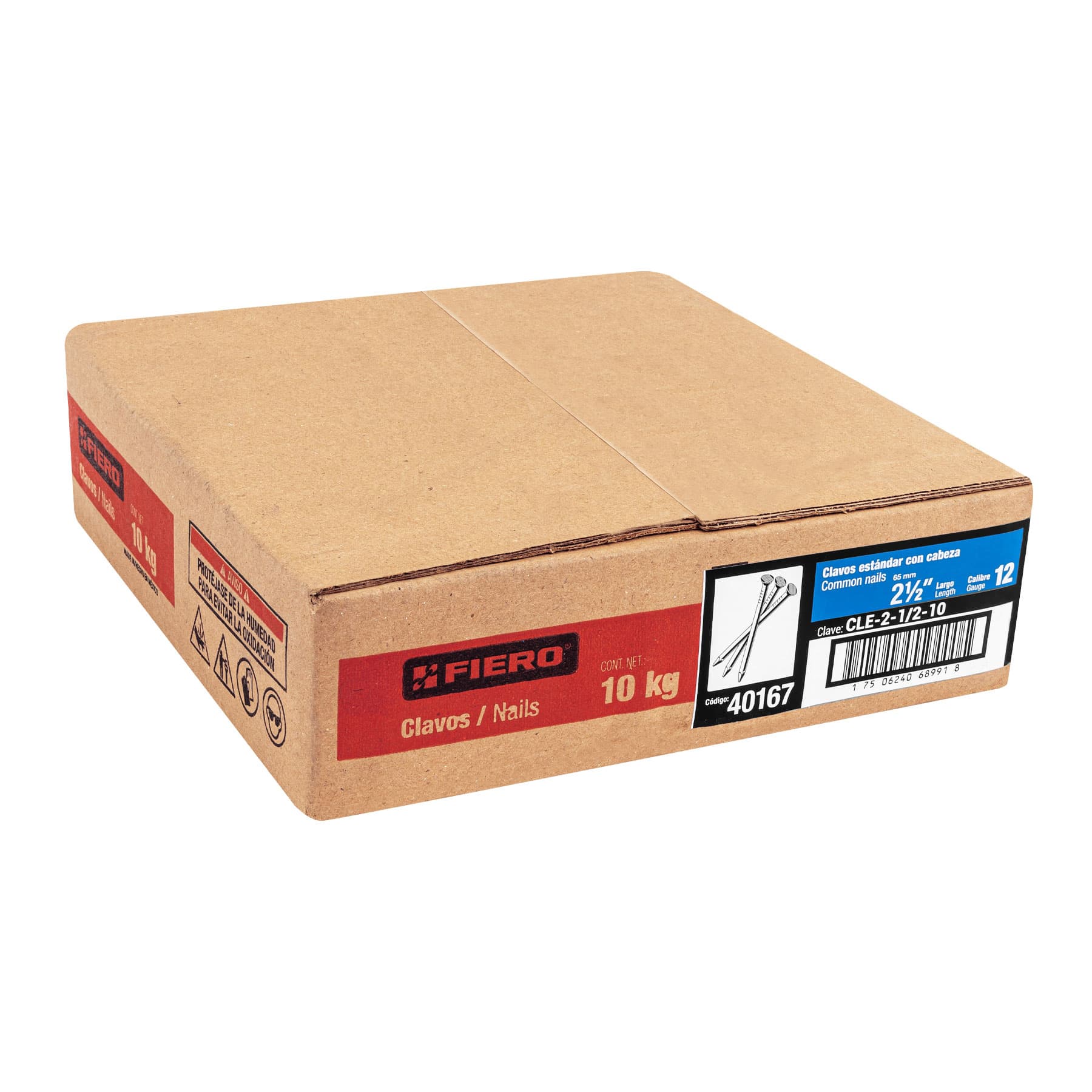 Kilo de clavo standard 2-1/2" con cabeza en caja de 10 kg
