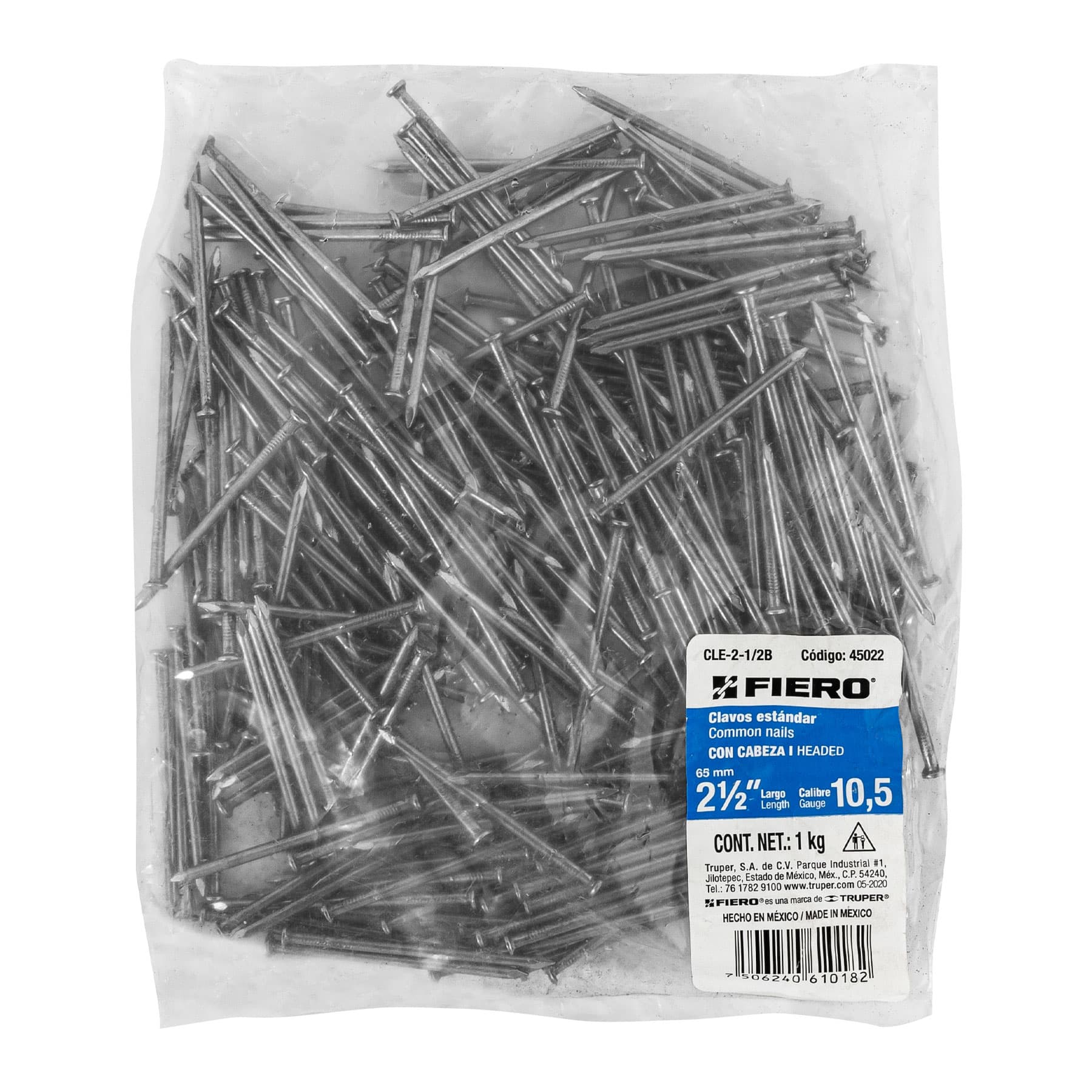 Bolsa con 1 kg de clavo estándar 2-1/2" con cabeza, FIERO