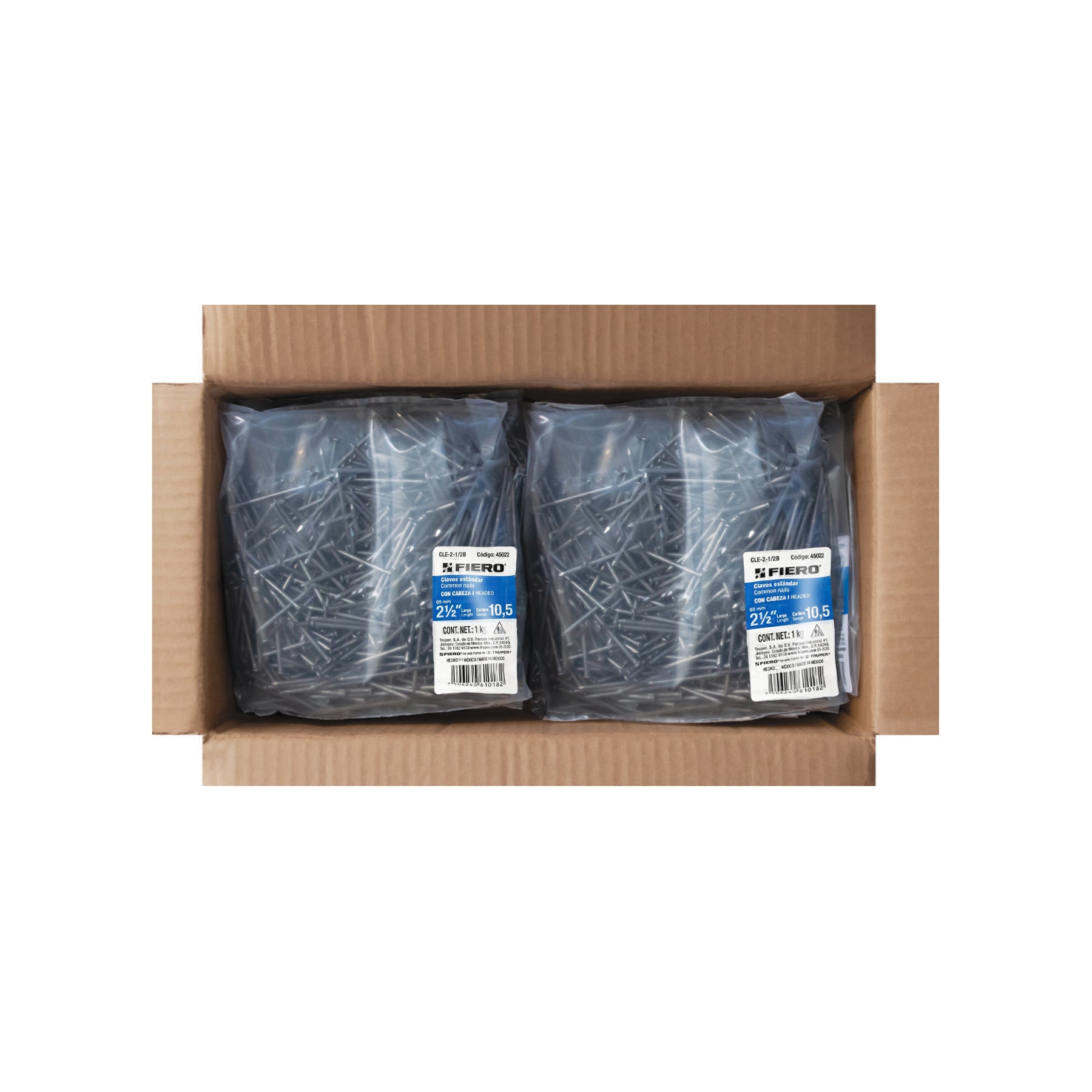 Bolsa con 1 kg de clavo estándar 2-1/2" con cabeza, FIERO