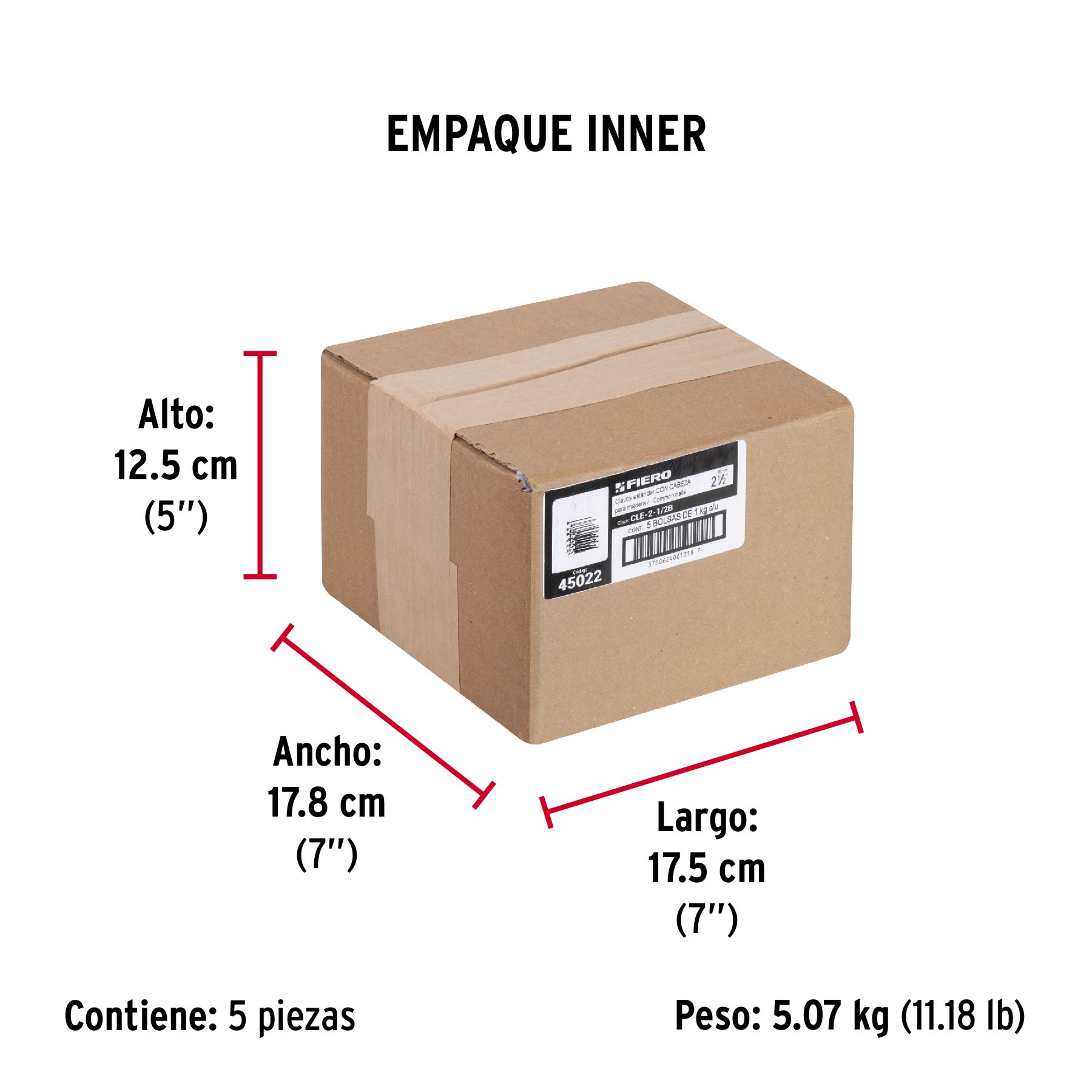 Bolsa con 1 kg de clavo estándar 2-1/2" con cabeza, FIERO - Empaque