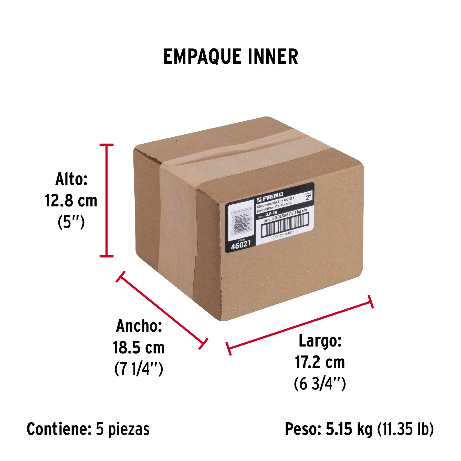 Bolsa con 1 kg de clavo estándar 2" con cabeza, FIERO - Empaque