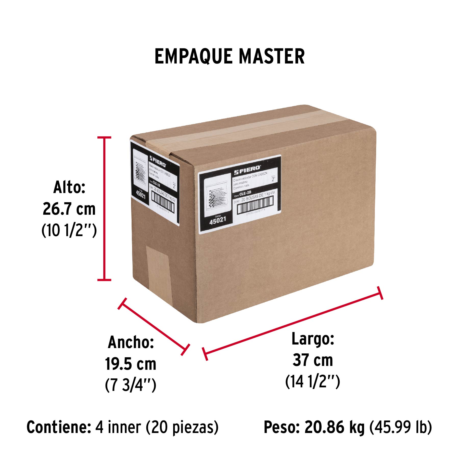 Bolsa con 1 kg de clavo estándar 2" con cabeza, FIERO - Empaque