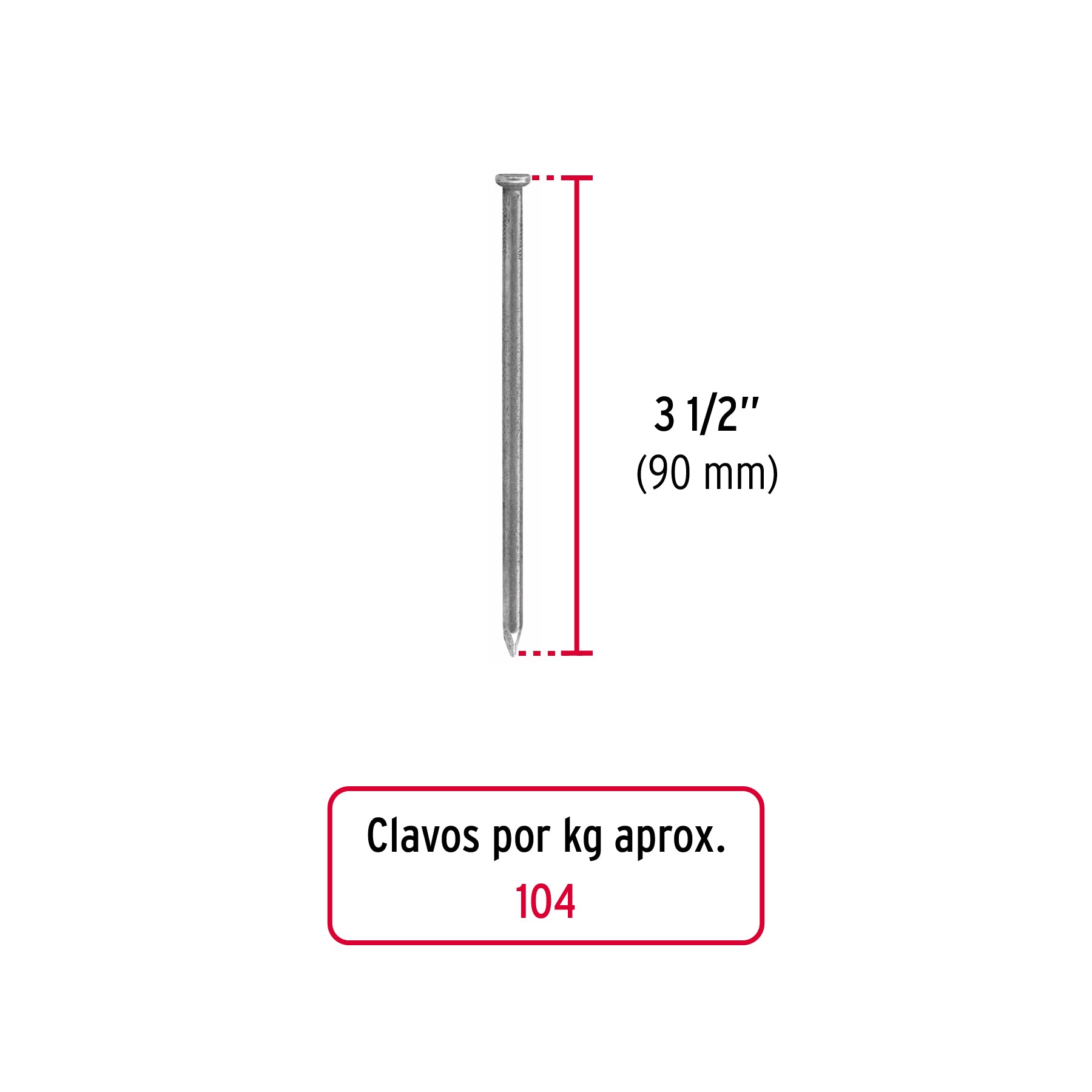 Kilo de clavo standard 3-1/2" con cabeza en caja de 10 kg