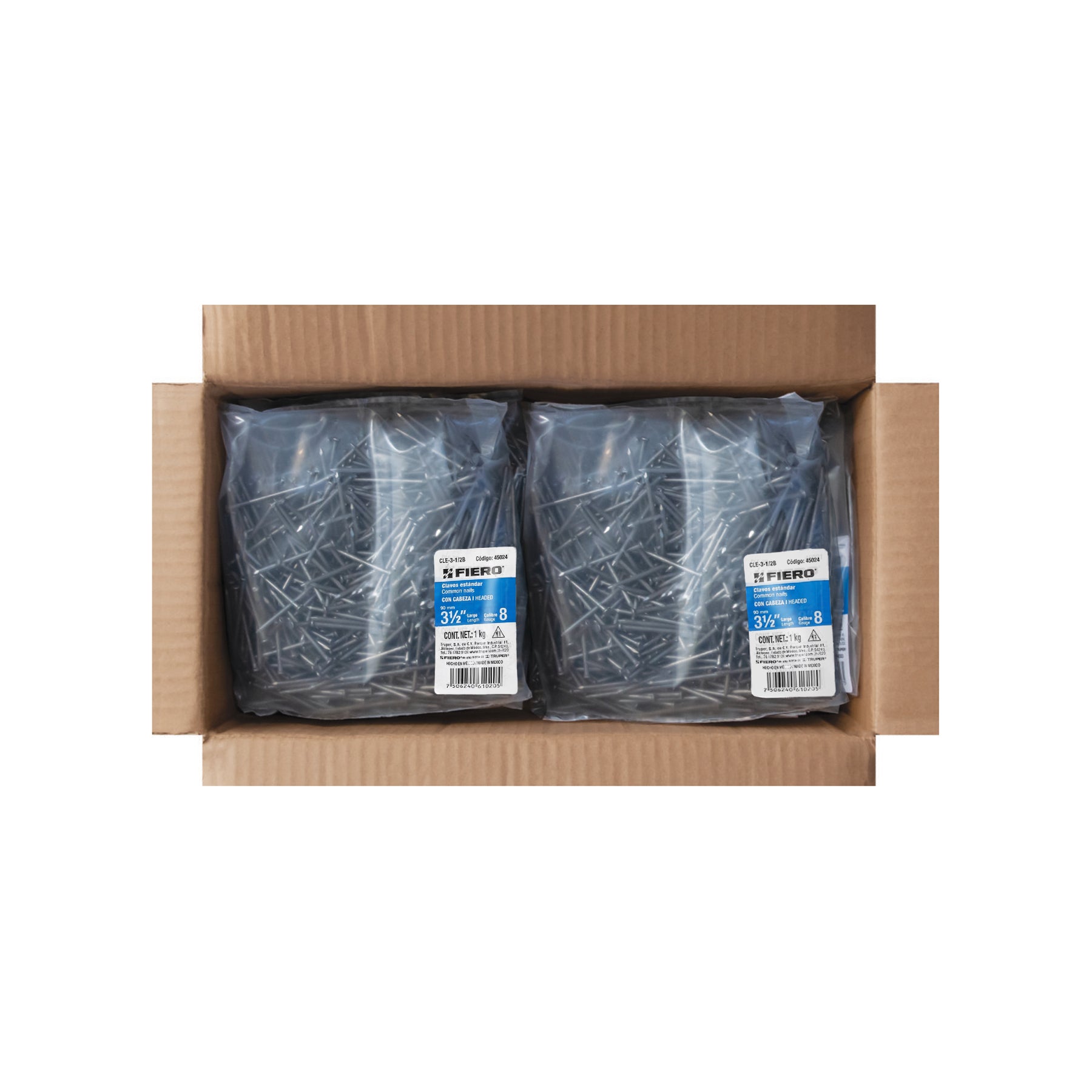 Bolsa con 1 kg de clavo estándar 3-1/2" con cabeza, FIERO