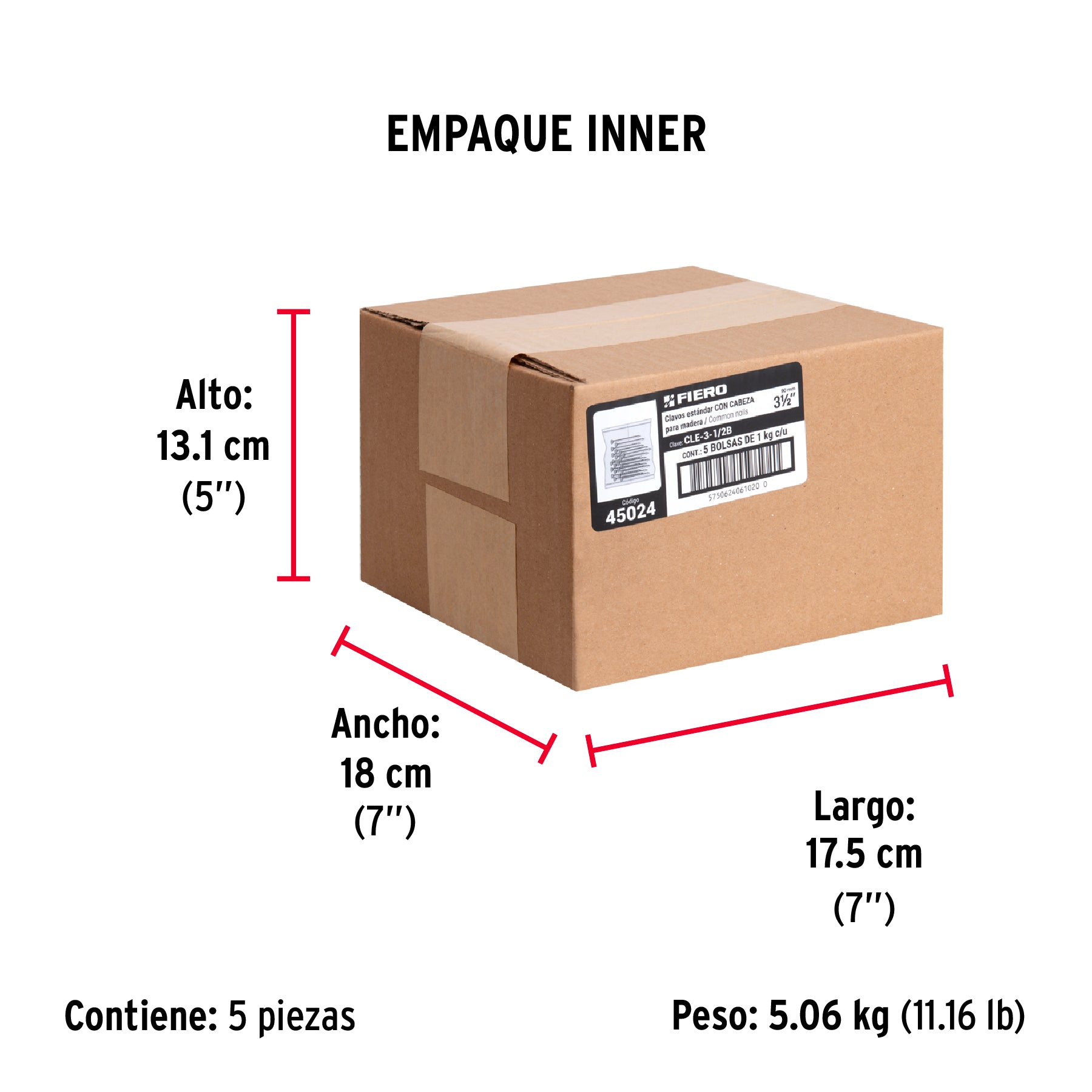 Bolsa con 1 kg de clavo estándar 3-1/2" con cabeza, FIERO - Empaque