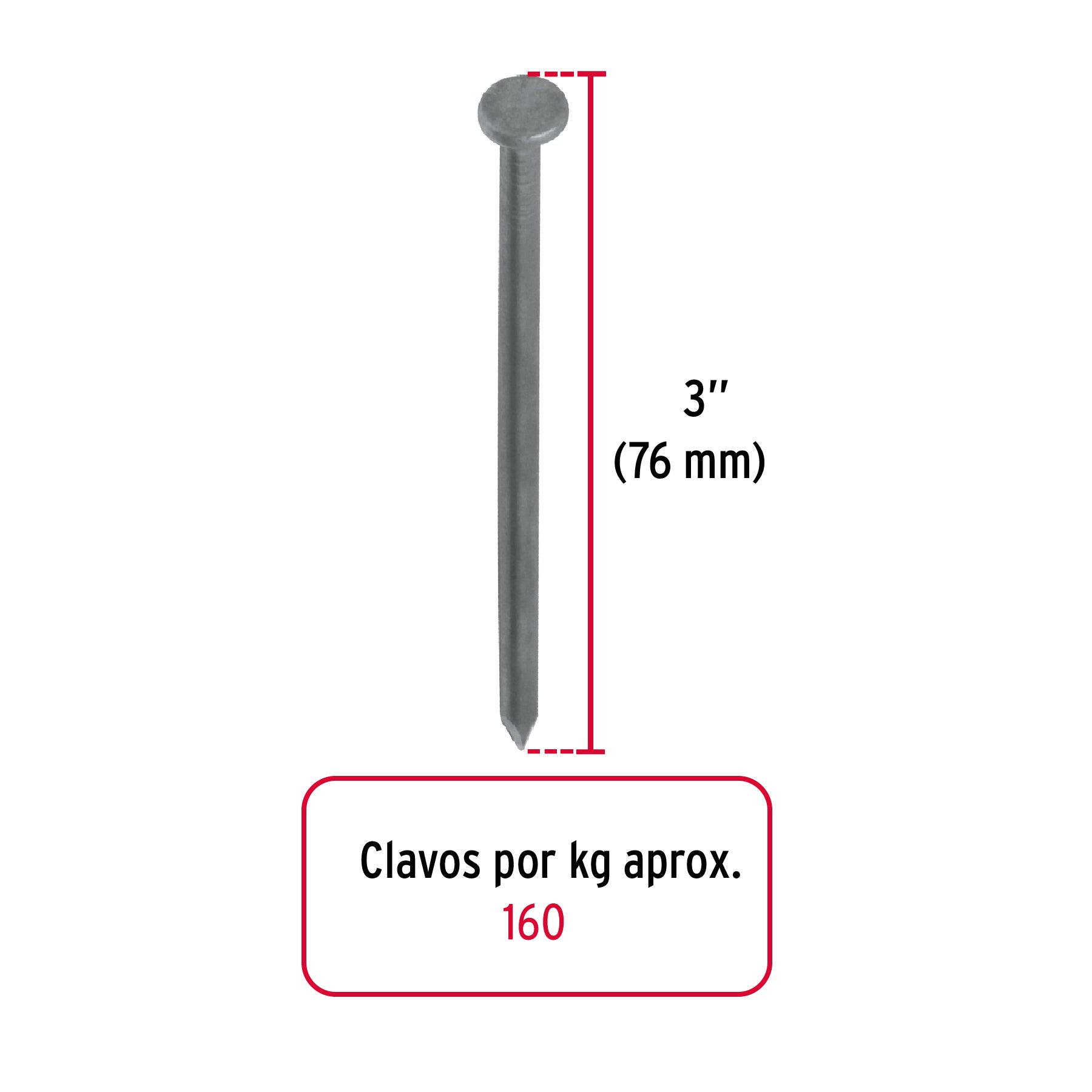 Kilo de clavo estándar 3" con cabeza en caja de 10 kg, FIERO