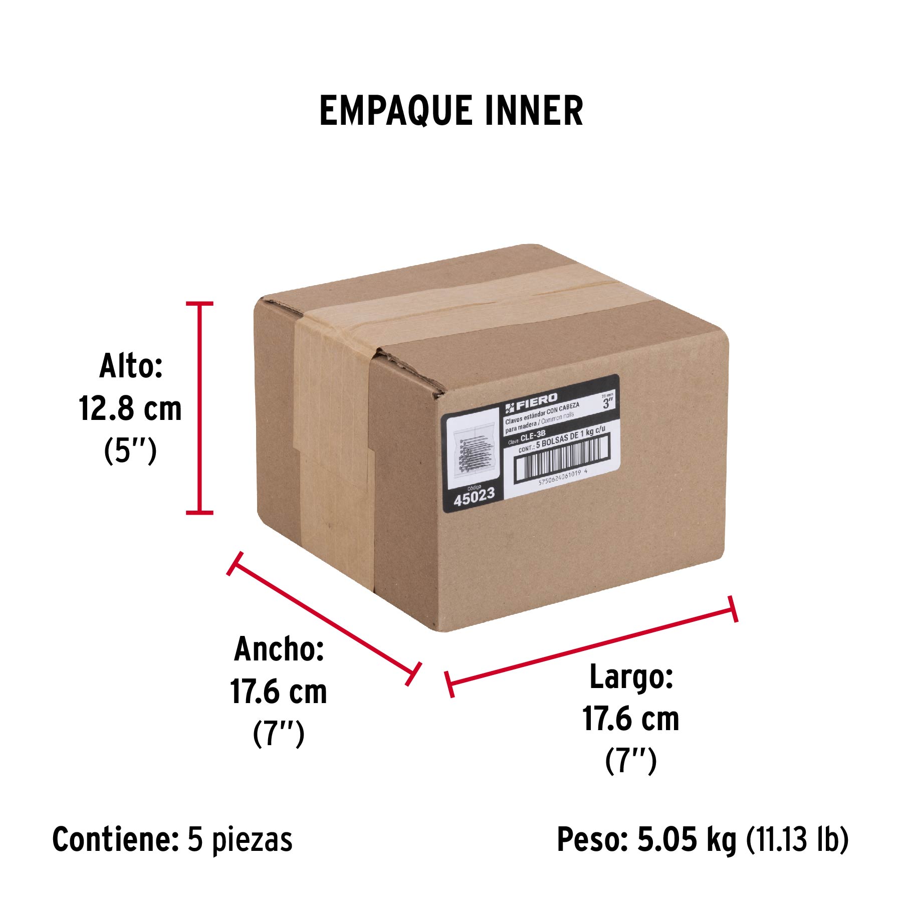 Bolsa con 1 kg de clavo estándar 3" con cabeza, FIERO - Empaque