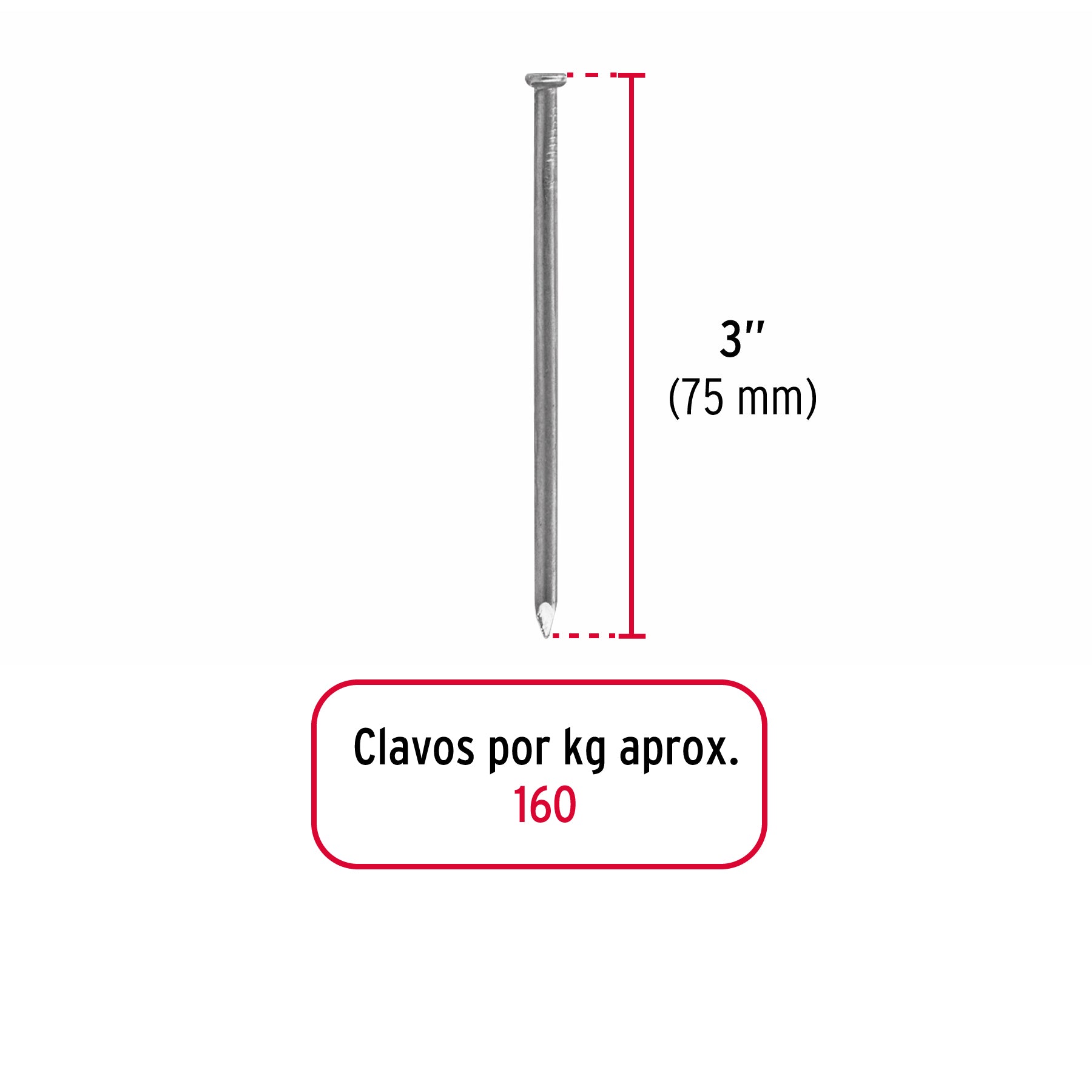 Bolsa con 1 kg de clavo estándar 3" con cabeza, FIERO