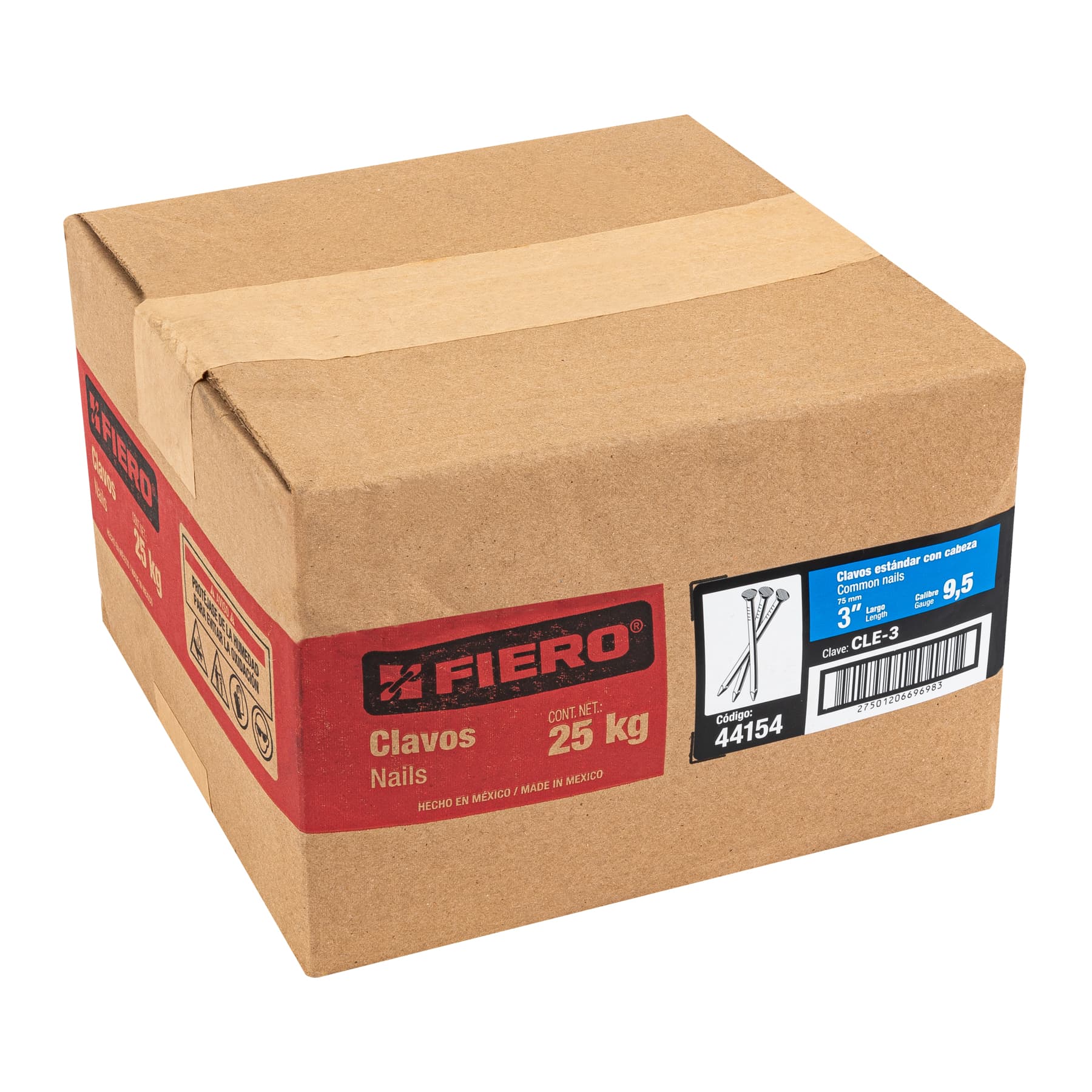 Kilo de clavo estándar 3" con cabeza en caja de 25 kg, FIERO