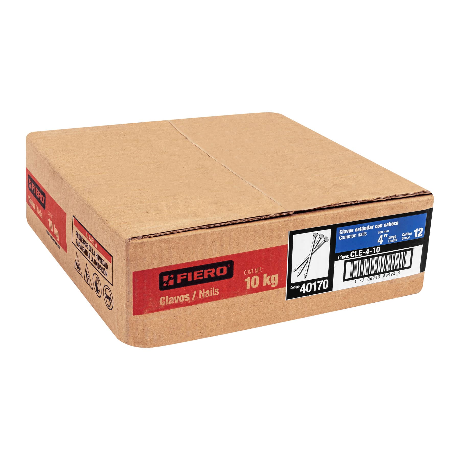 Kilo de clavo estándar 4" con cabeza en caja de 10 kg, FIERO