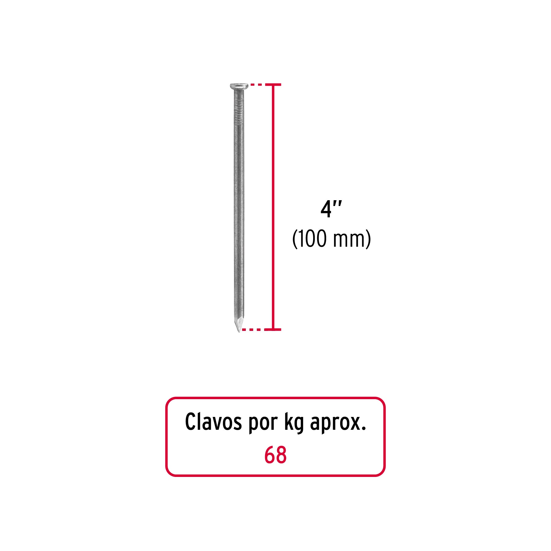 Kilo de clavo estándar 4" con cabeza en caja de 10 kg, FIERO
