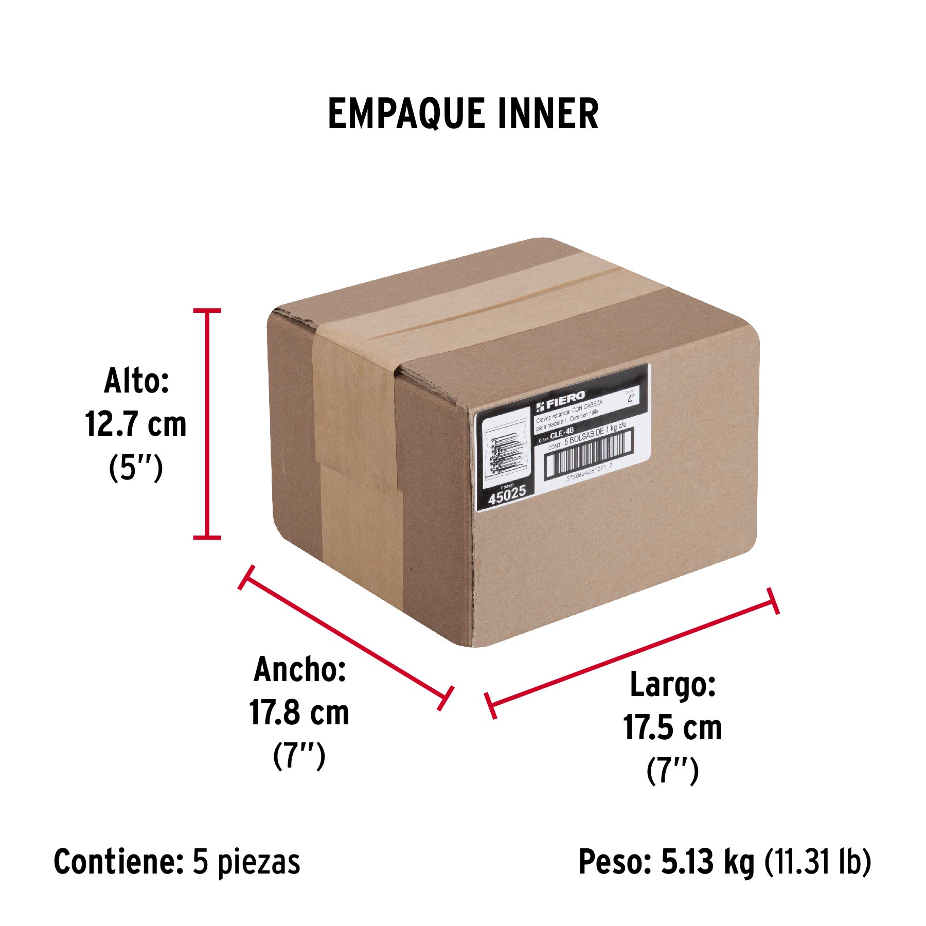 Bolsa con 1 kg de clavo estándar 4" con cabeza, FIERO - Empaque