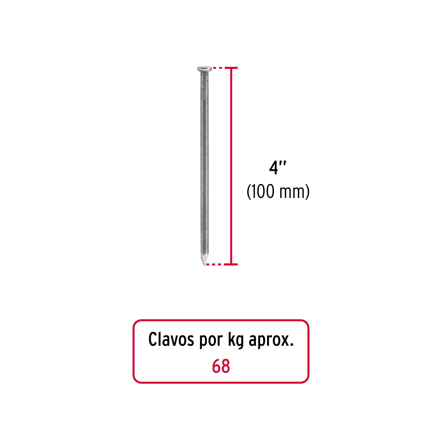 Bolsa con 1 kg de clavo estándar 4" con cabeza, FIERO