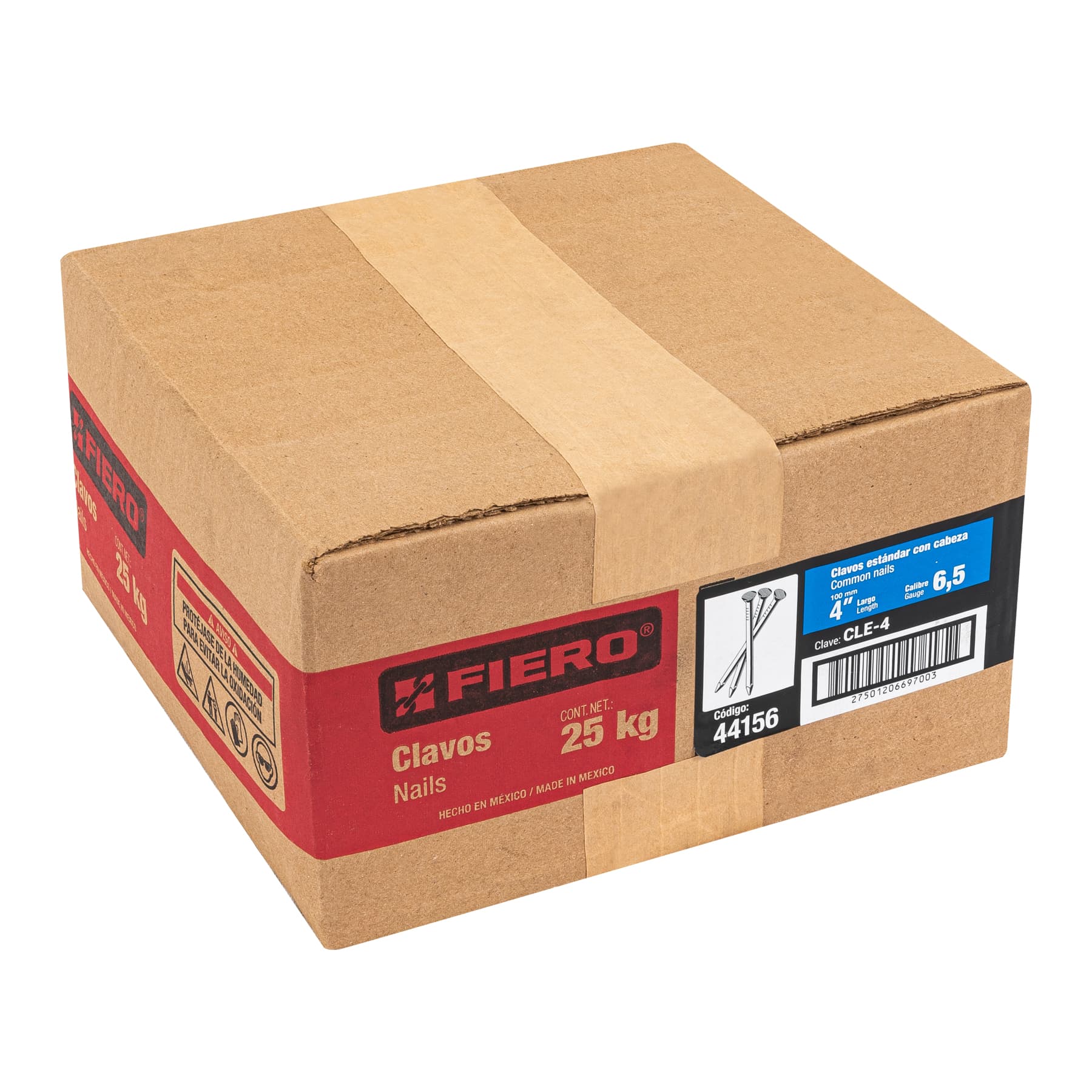 Kilo de clavo estándar 4" con cabeza en caja de 25 kg, FIERO