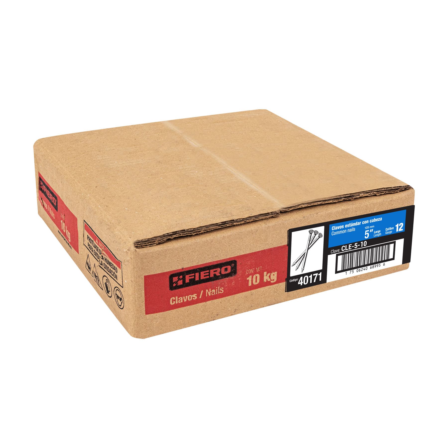 Kilo de clavo estándar 5" con cabeza en caja de 10 kg, FIERO