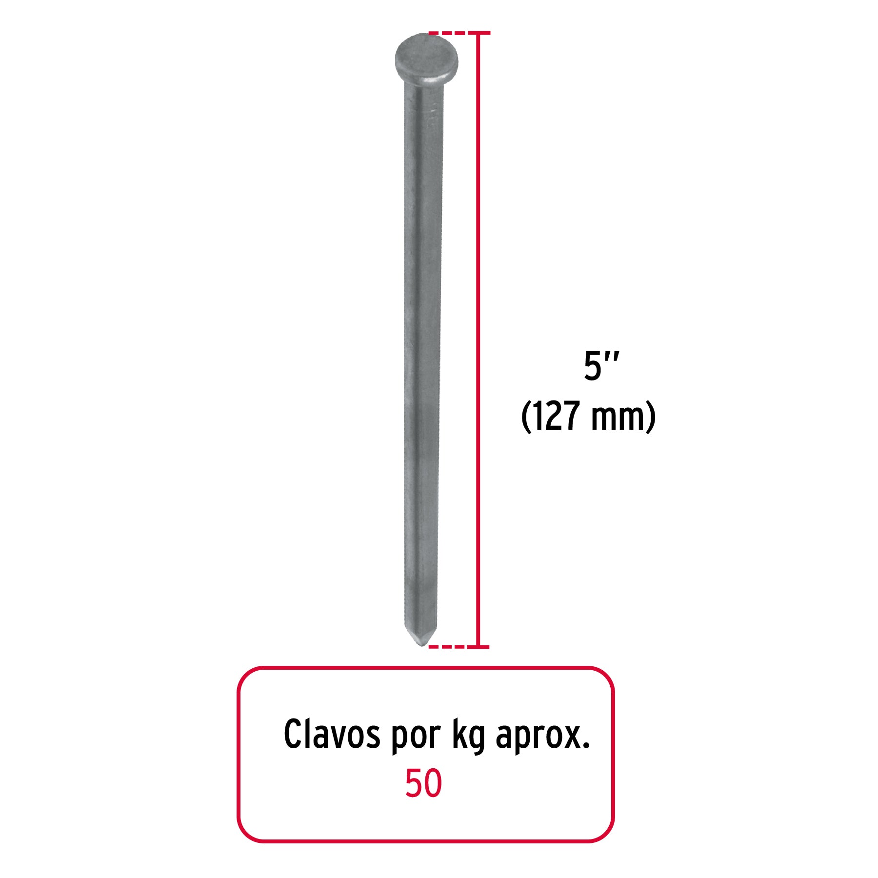 Kilo de clavo estándar 5" con cabeza en caja de 10 kg, FIERO