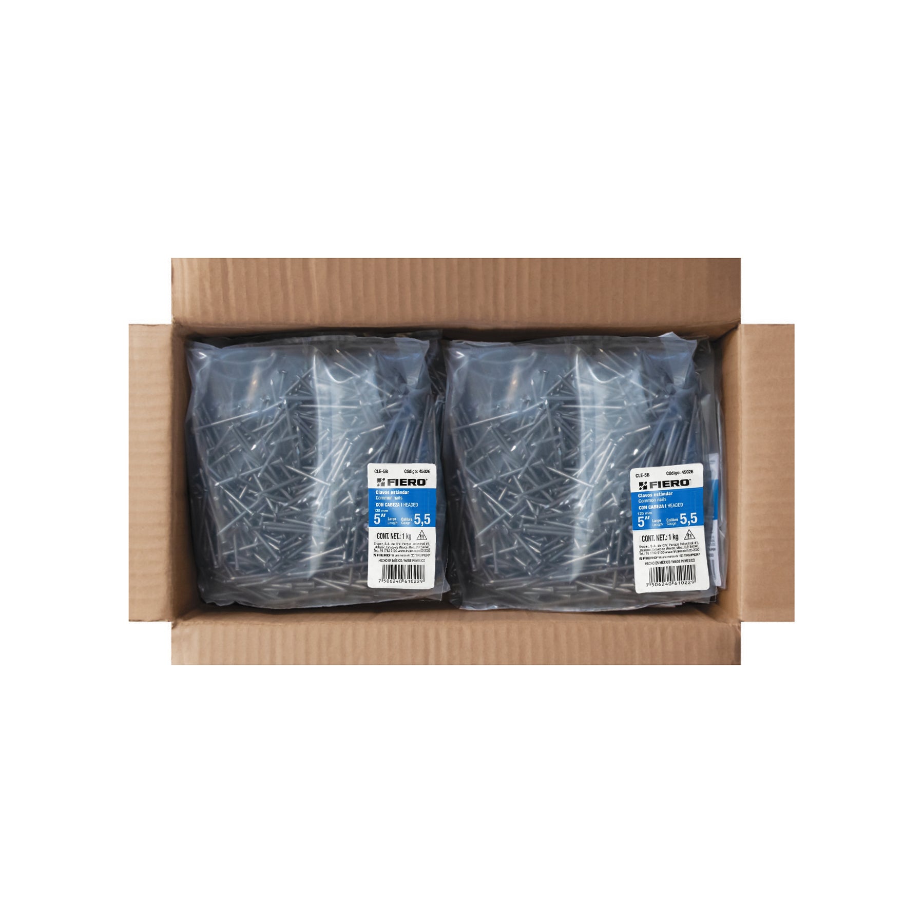 Bolsa con 1 kg de clavo estándar 5" con cabeza, FIERO