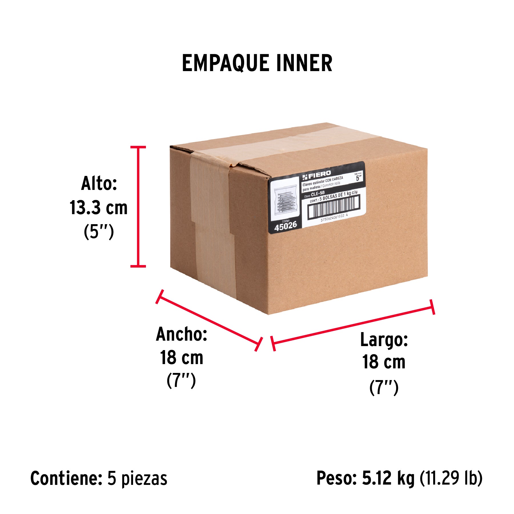 Bolsa con 1 kg de clavo estándar 5" con cabeza, FIERO - Empaque