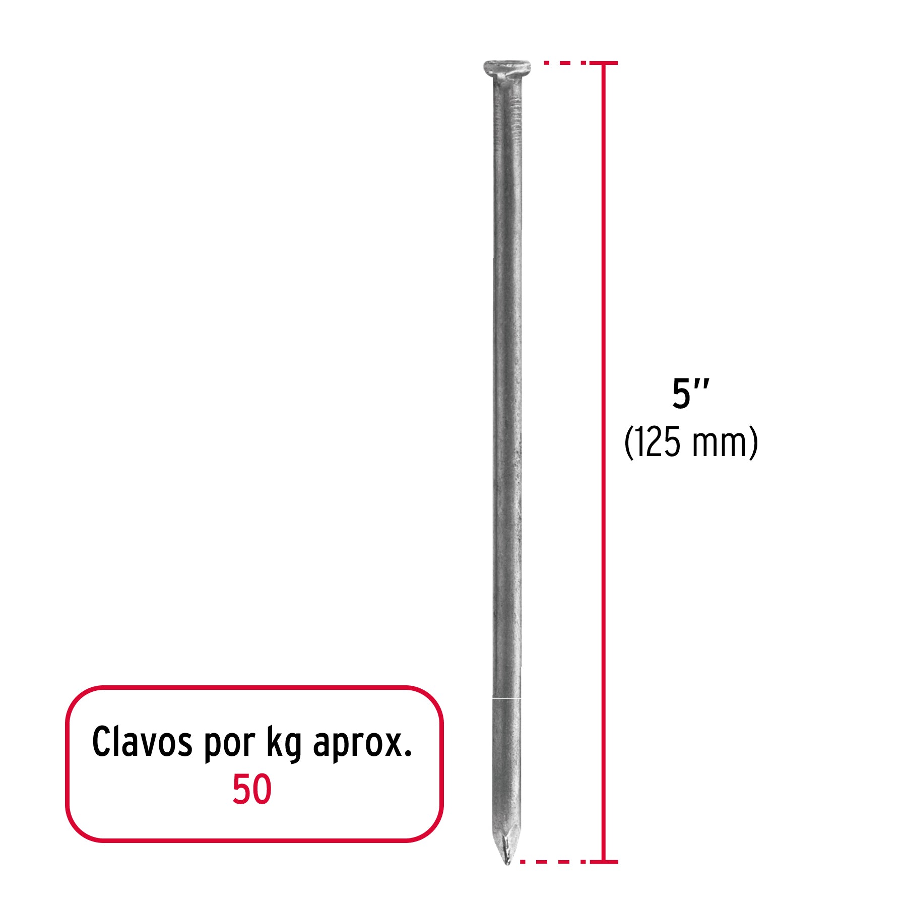 Bolsa con 1 kg de clavo estándar 5" con cabeza, FIERO