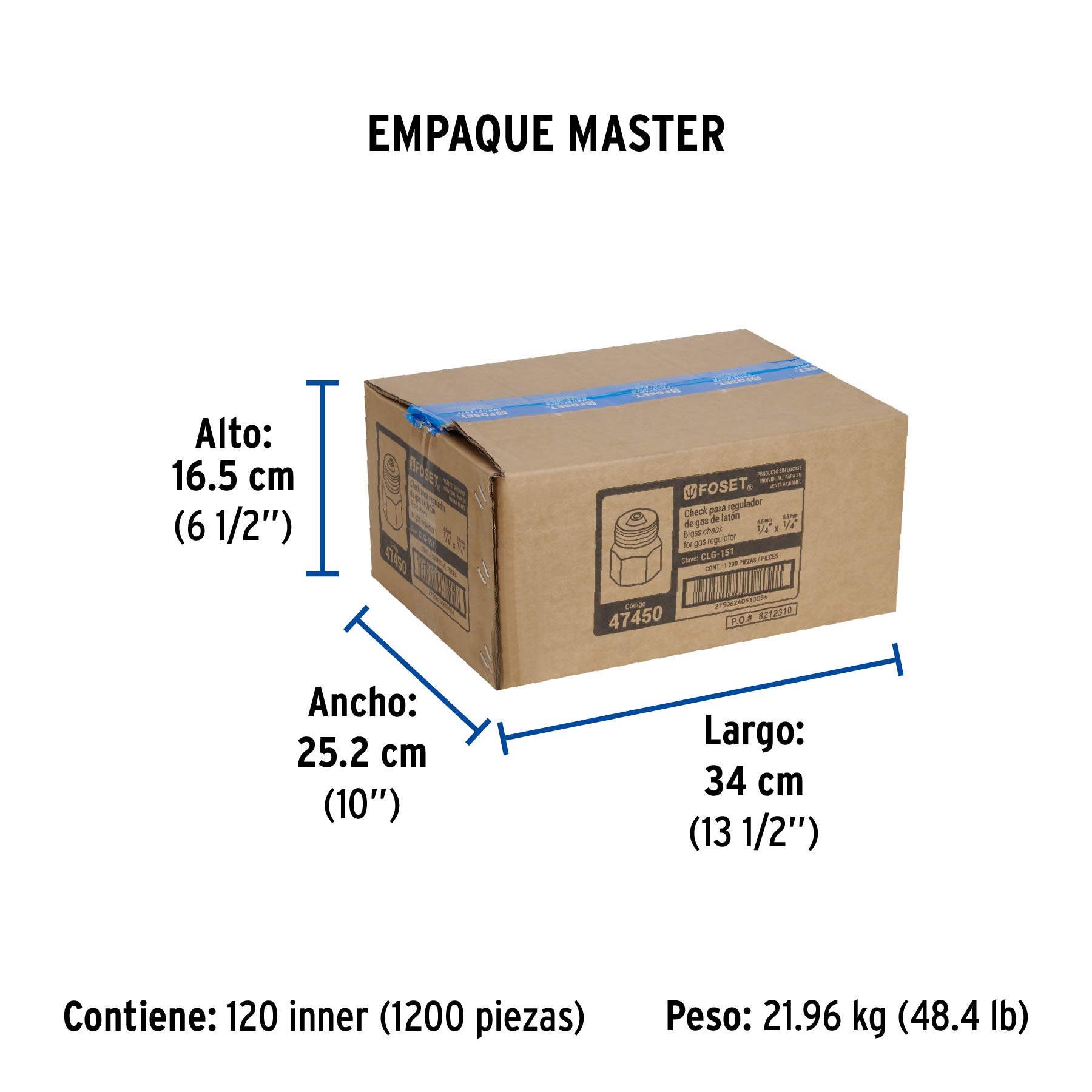 Check para regulador de 1/4" X 1/4" para gas, FOSET - Empaque
