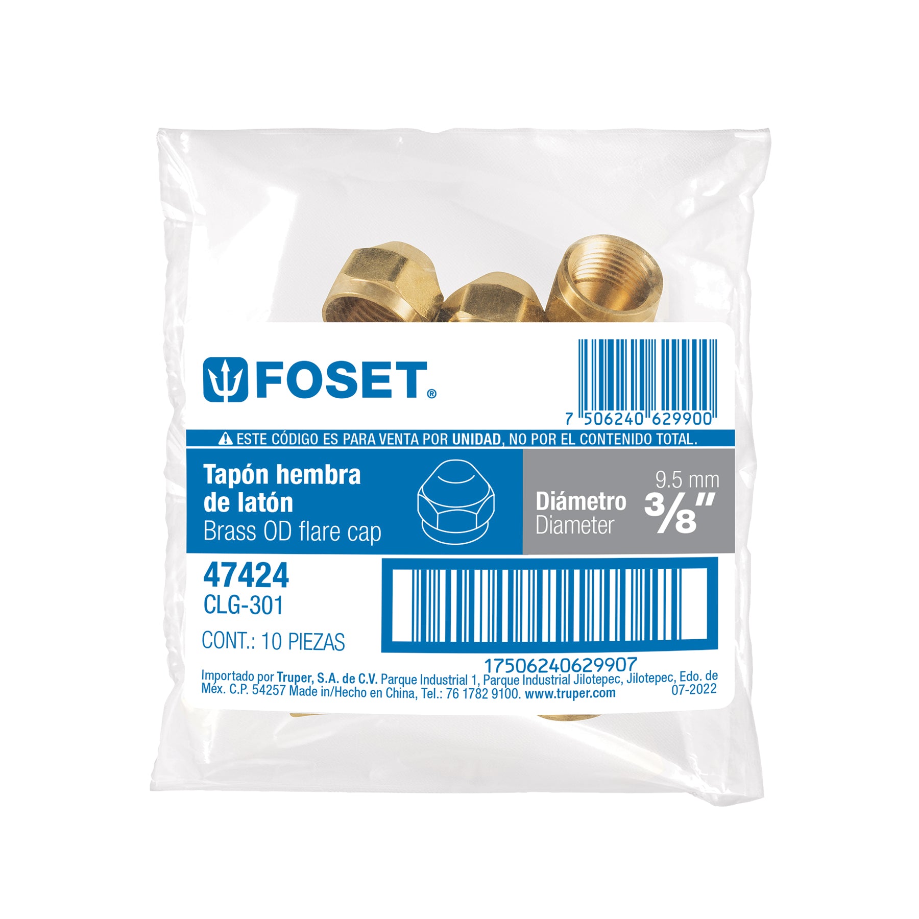 Tapón hembra de latón de 3/8", FOSET