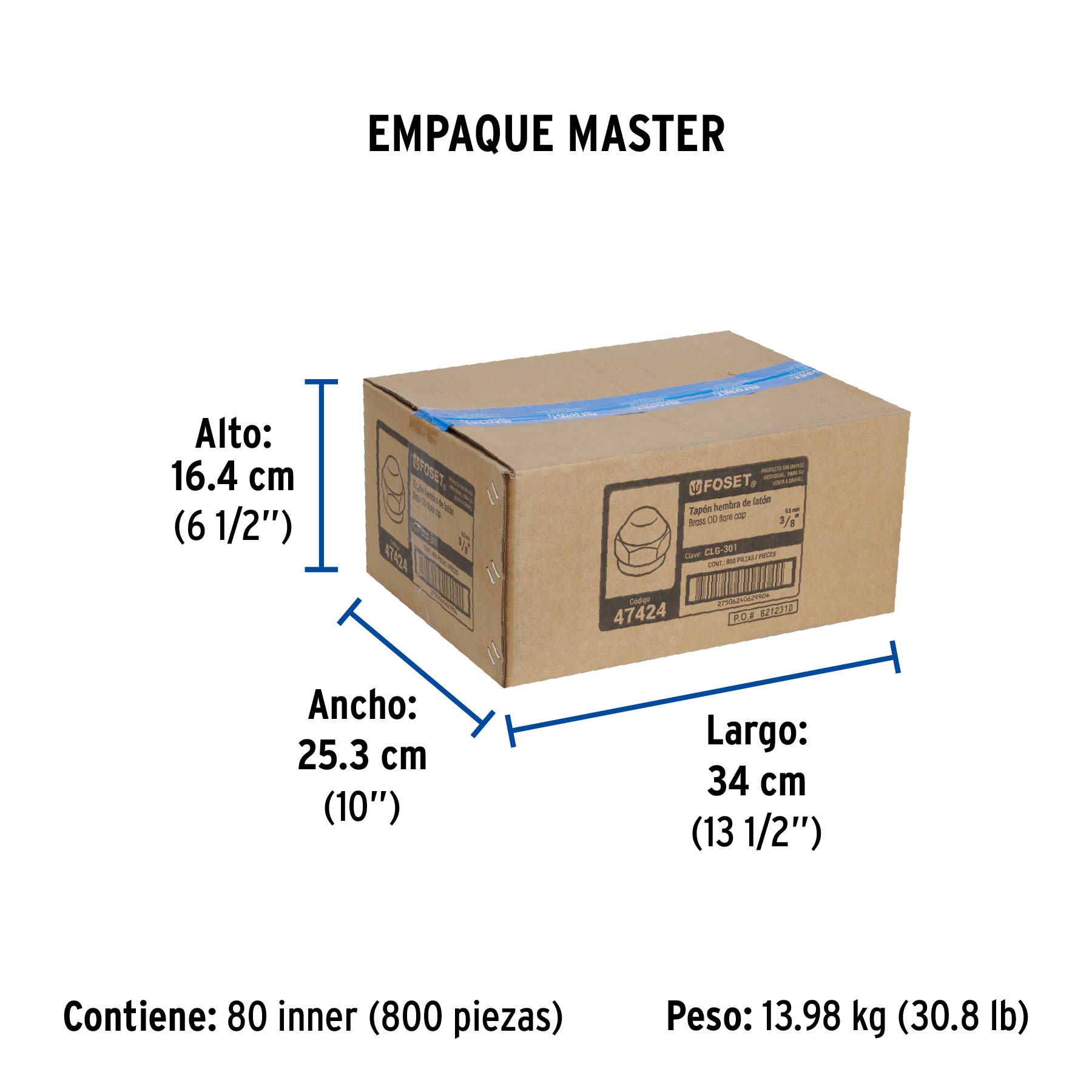 Tapón hembra de latón de 3/8", FOSET - Empaque