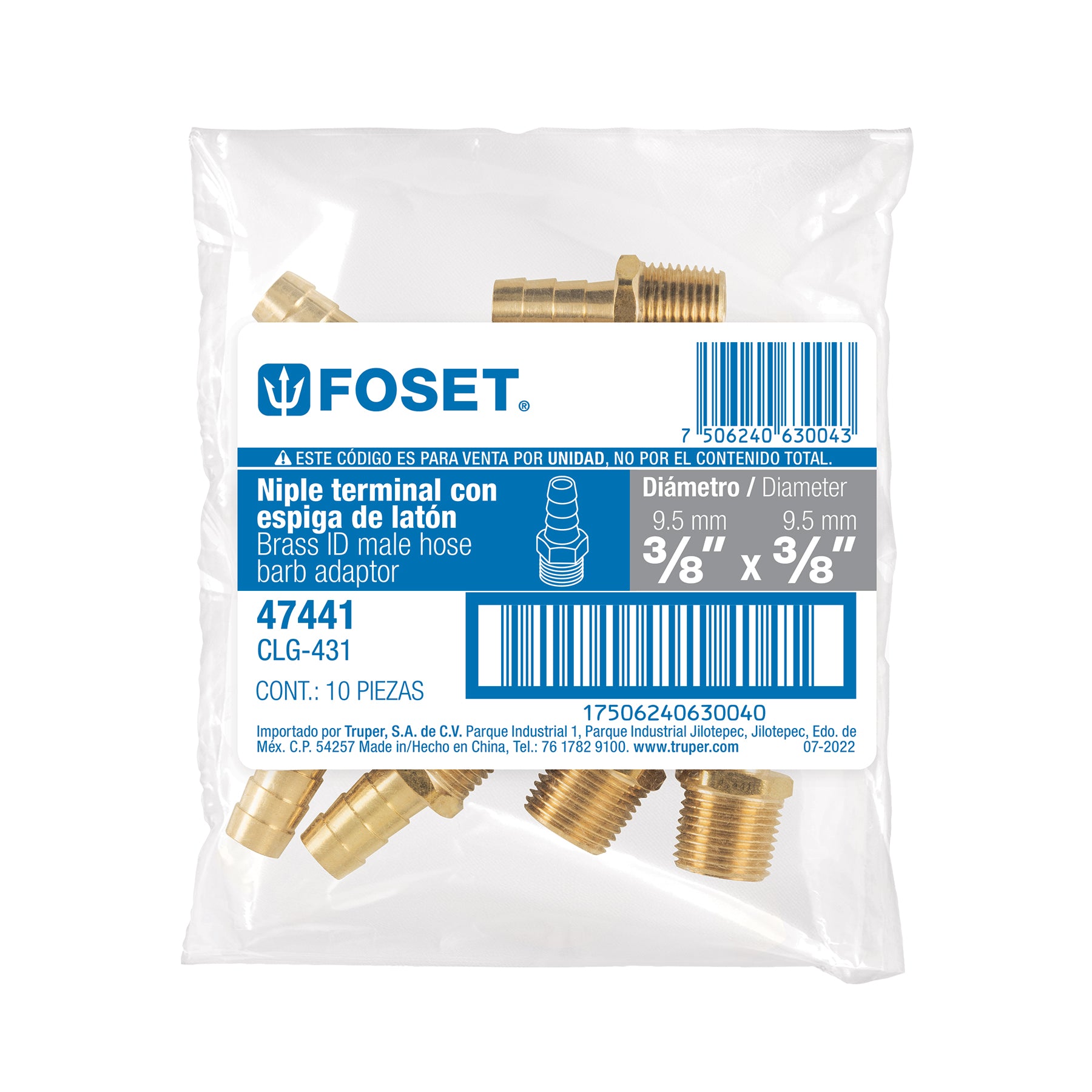 Niple terminal con espiga de 3/8" X 3/8", FOSET