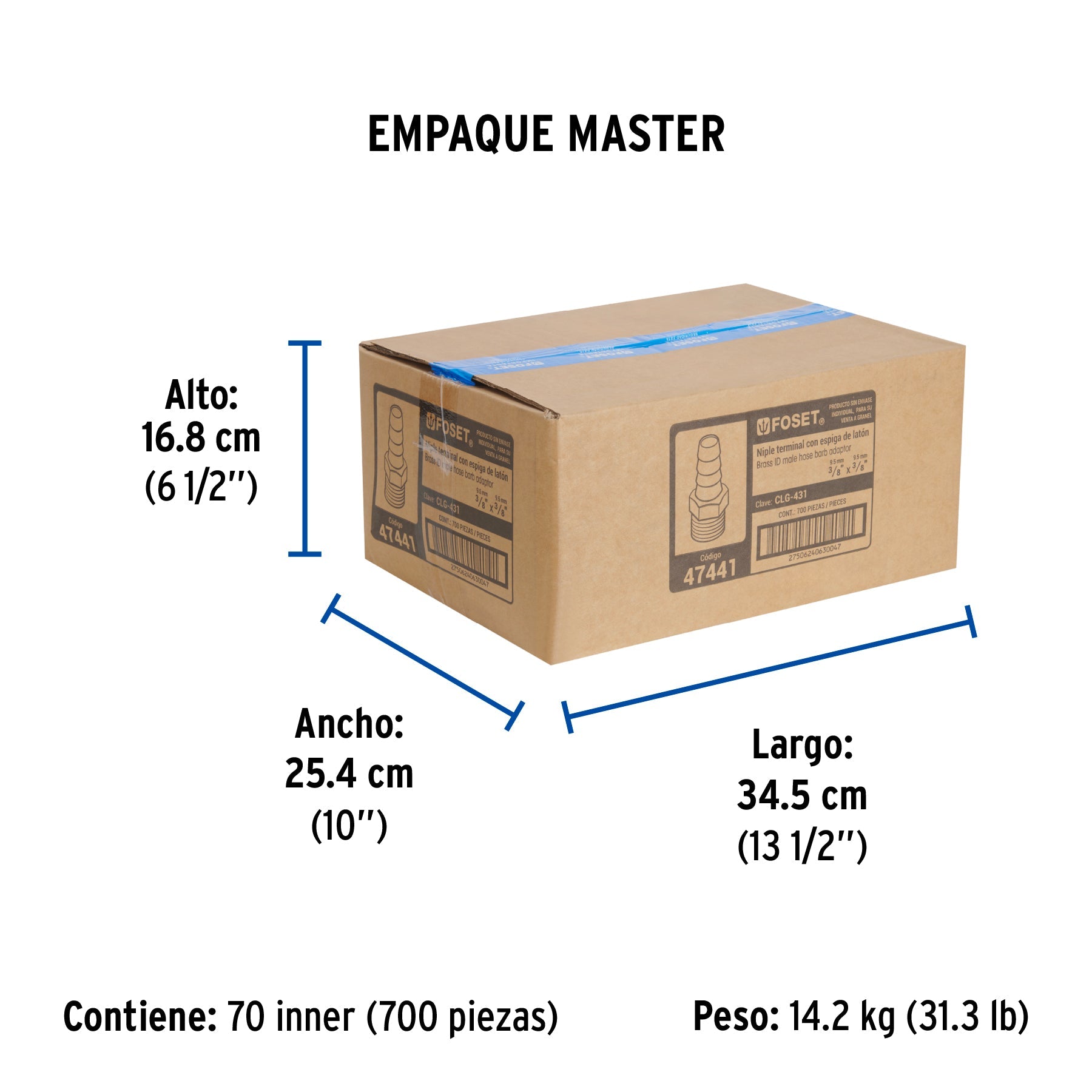 Niple terminal con espiga de 3/8" X 3/8", FOSET - Empaque