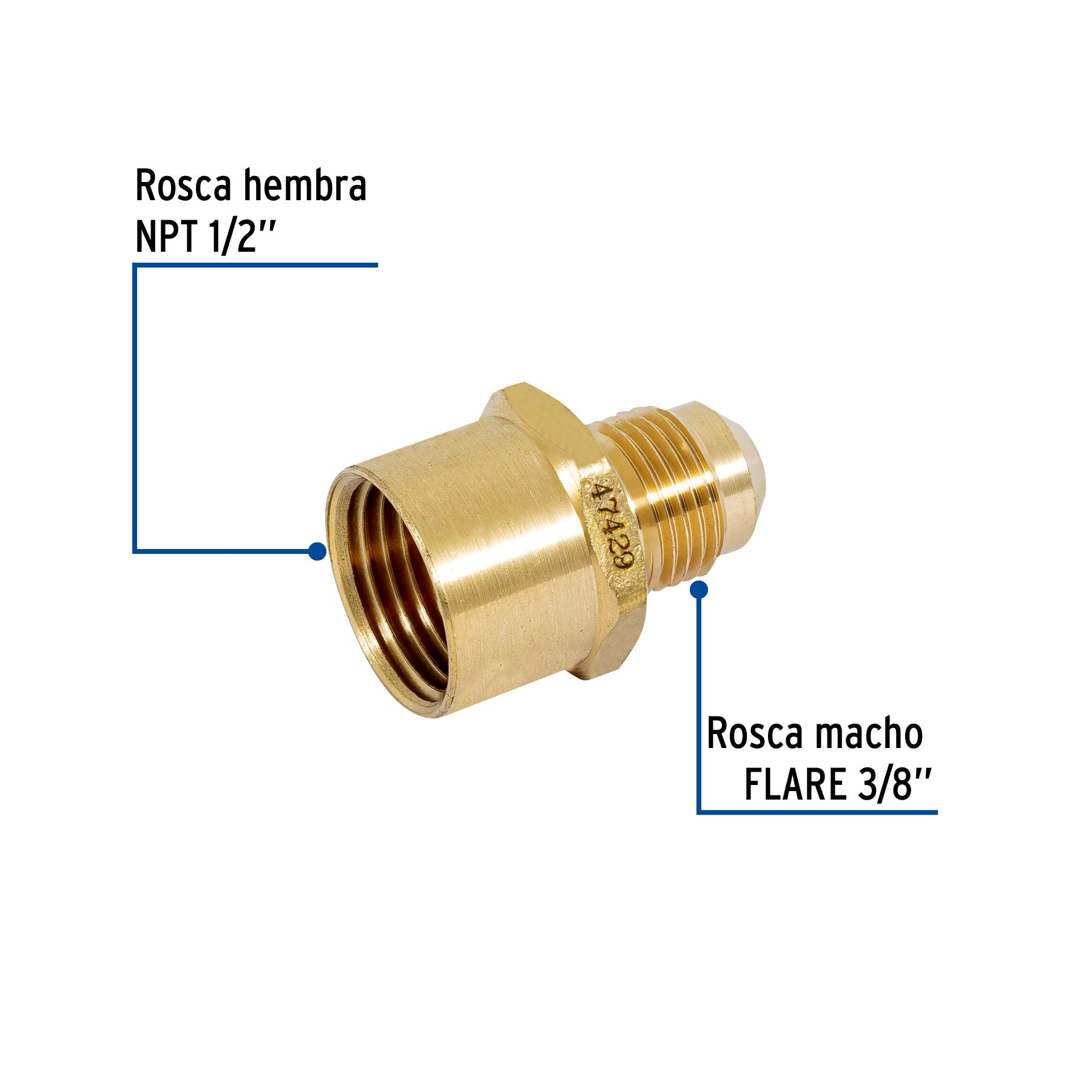 Niple campana de latón de 3/8" X 1/2", FOSET