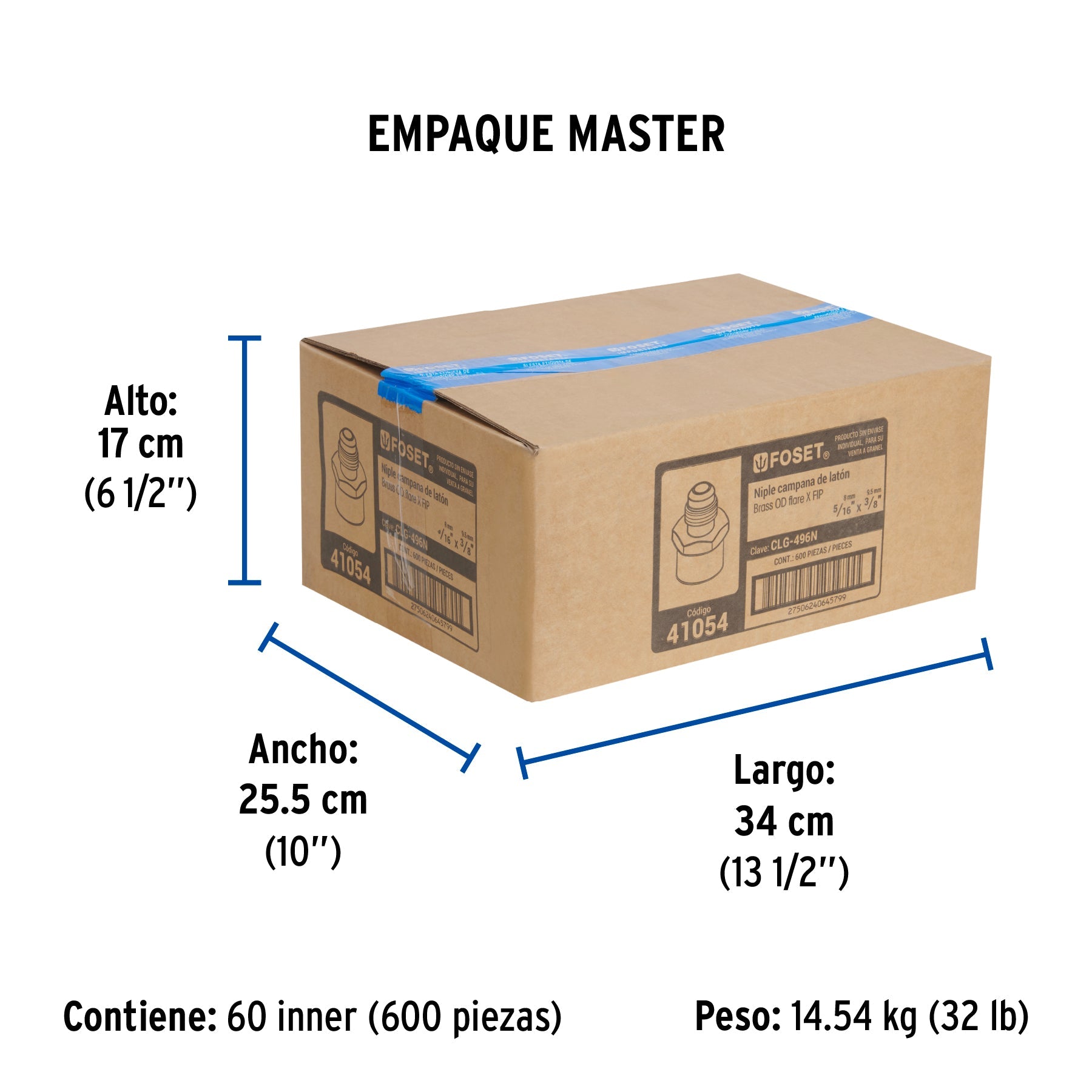 Niple campana de latón de 5/16" X 3/8", FOSET - Empaque