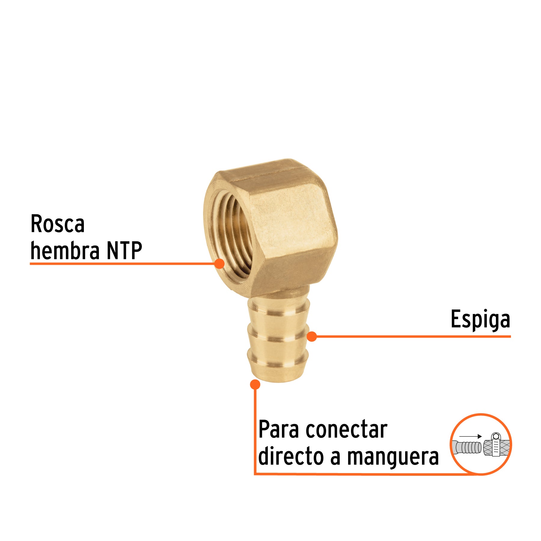 Codo estufa a 90° de latón con espiga de 3/8", FOSET