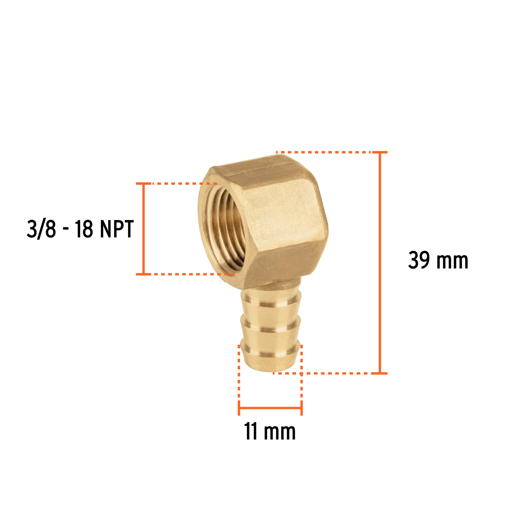 Codo estufa a 90° de latón con espiga de 3/8", FOSET
